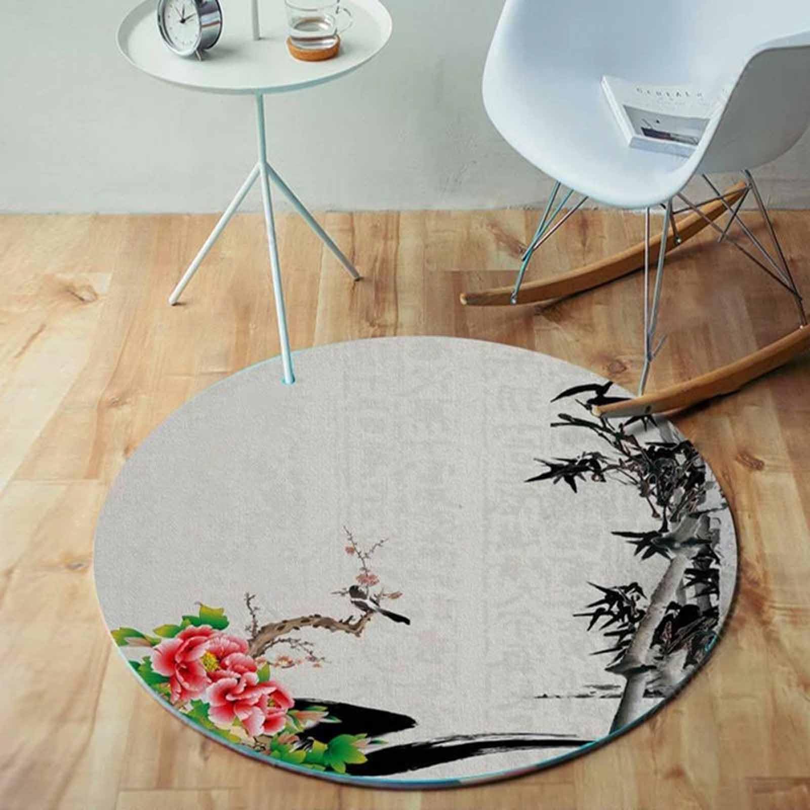 Tapis de Salon Rond Oriental Gris Rouge Noir Vert 60cm 80cm 100cm 120cm 140cm 160cm 180cm 200cm Tapis sans Perte pour Chambre à Coucher d'enfant