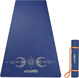 Wiselife Grande XL 6 MM TPE Yoga Mat for Men & Women | Extra Thick, Long & Wide Premium Exercise Mat with Yoga Strap | Anti-Slip & Anti-Tear Ideal for Yoga, Pilates, Home Workouts & Gym Use (Blue)