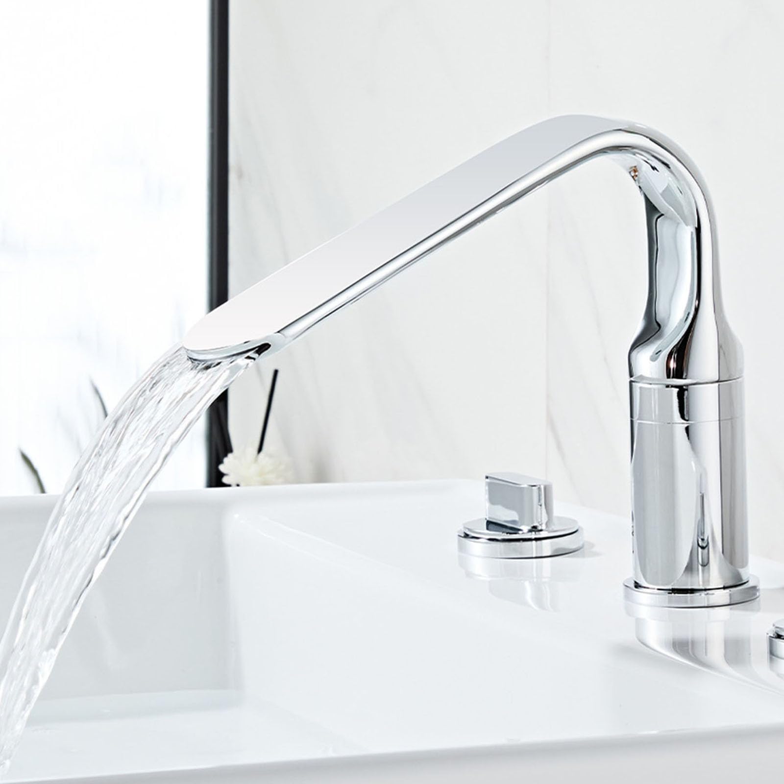Rubinetto per Lavandino Bagno 3 Fori Ottone Grigio Canna di Fucile