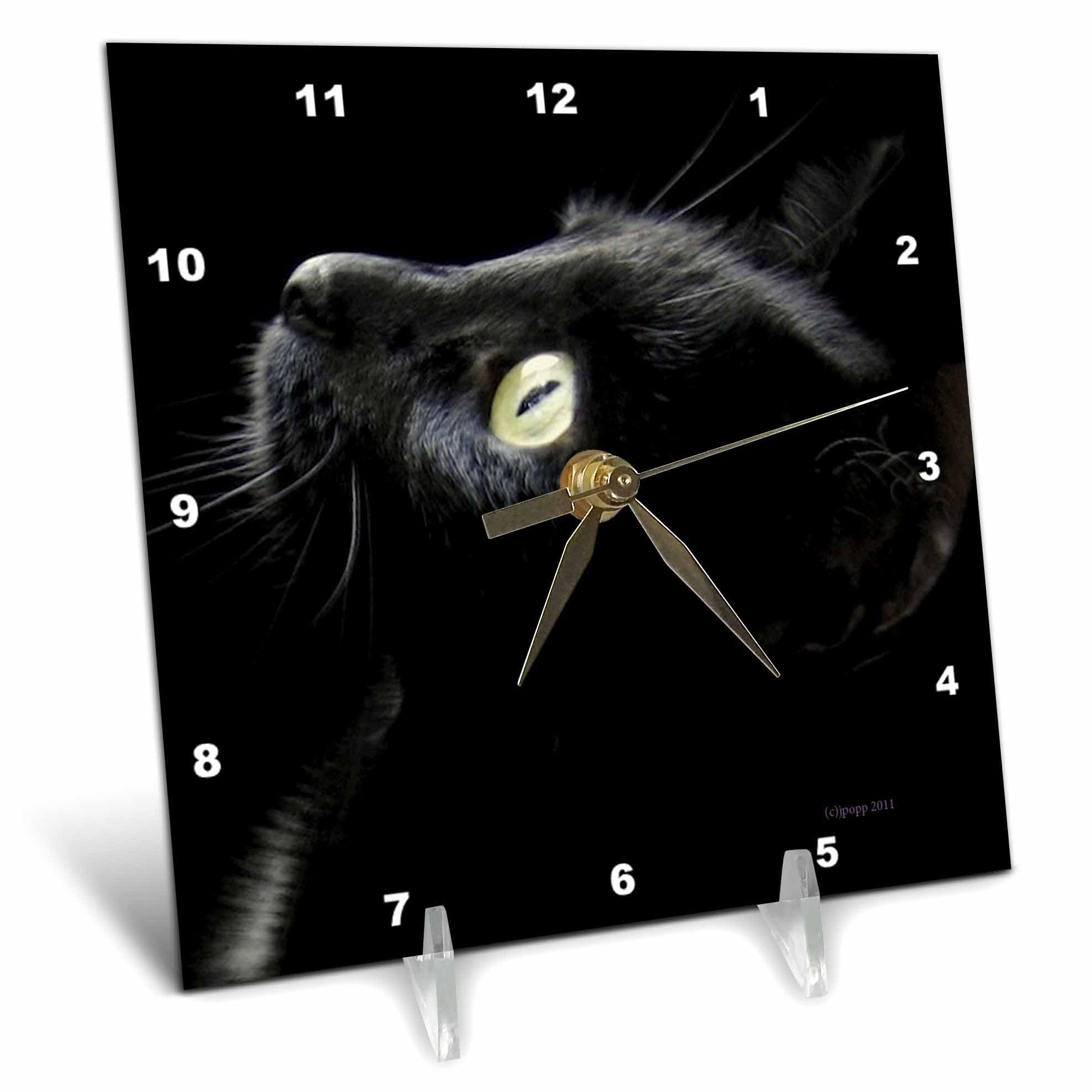 3dRose dc_23822_1 Black Cat Face Desk Clock, 6 by 6-Inch