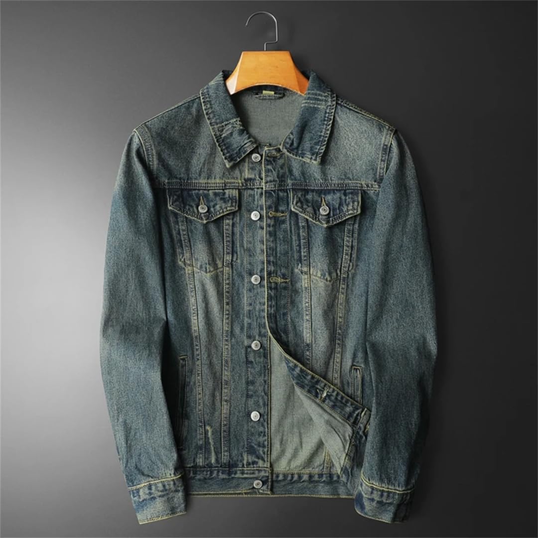 Męski sprany retro niebieski płaszcz dżinsowy motocykl streetwear kurtka dżinsowa