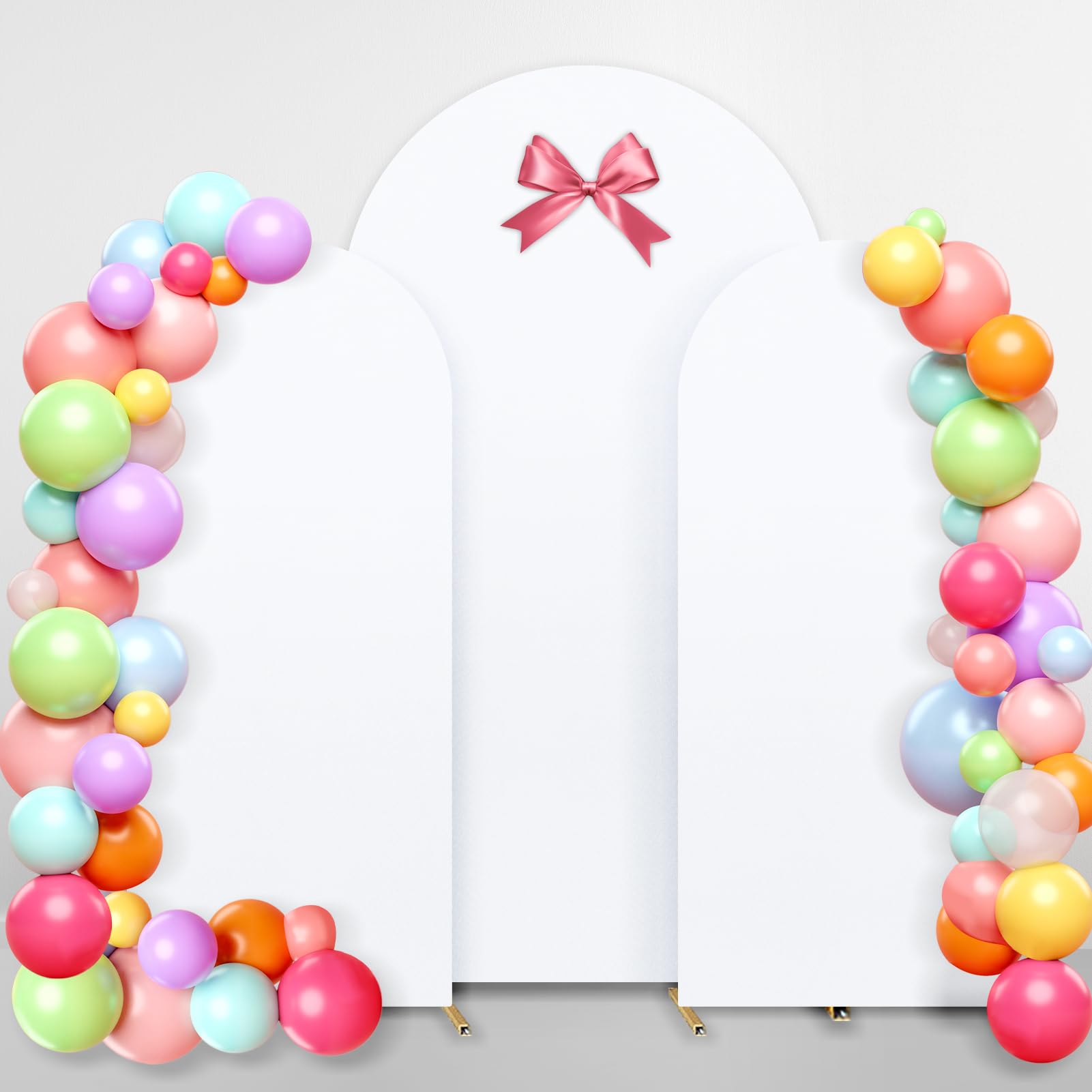 Dofilachy Arch Backdrop Cover - Arch Covers Stretchy Backdrop - Wedding Arch Cover Backdrop Fabric for Arch Backdrop Stand, Set of 3 Spandex Arch Backdrop Cover (White, 7.2FT,6FT,6FT)