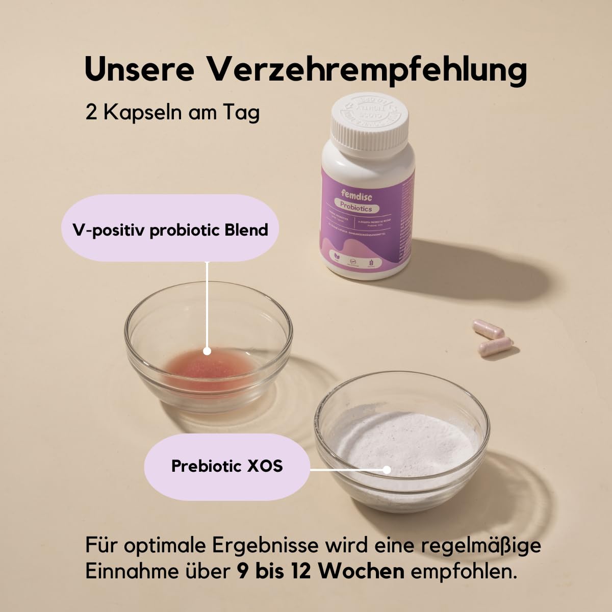 femdisc Vaginal-Probiotika | mit ausgewählten Bakterienstämmen & Prebiotika | ohne Duftstoffe & Zusatzstoffe | 120 Kapseln (2-Monatspackung)