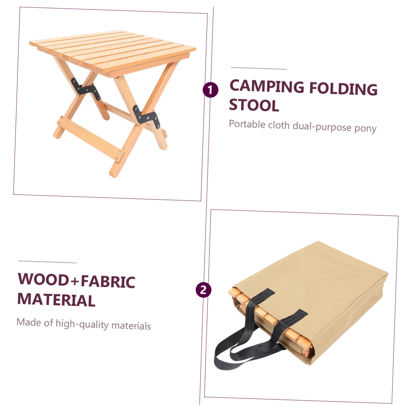 Veemoon Tabouret de Camping Pliant Tabouret Pliable Ultra-léger en Bois et Toile pour Voyage et Randonnée