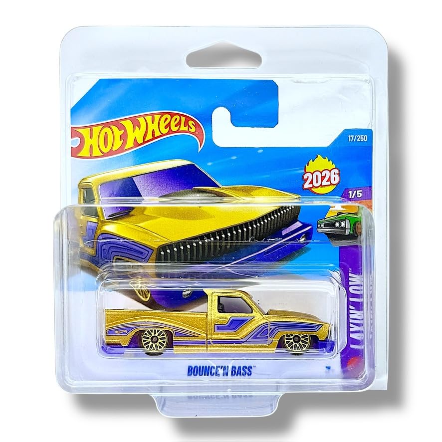 Hot Wheels Bounce'n Bass (Gold & Purple - NEW 2026 CASTING) 1/5 Layin' Low - 2026-17/250 (Short Card) - includes a KLAS Car Keeper Protector Case - JJH32