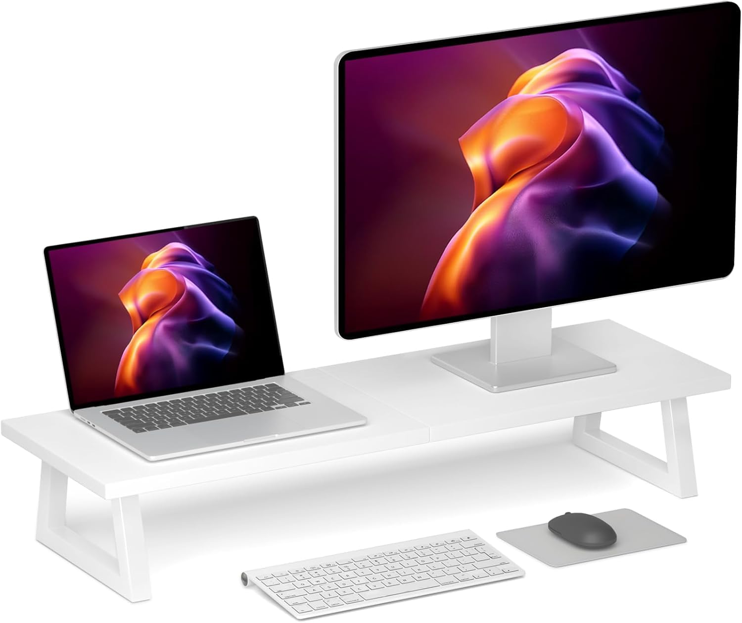 58488 White Dual Monitor Riser - 31.5 inch Wide TV Stand for 2 Monitors - Wood & Steel Desktop Riser for Dual Screen Office Desk Organization-image-24