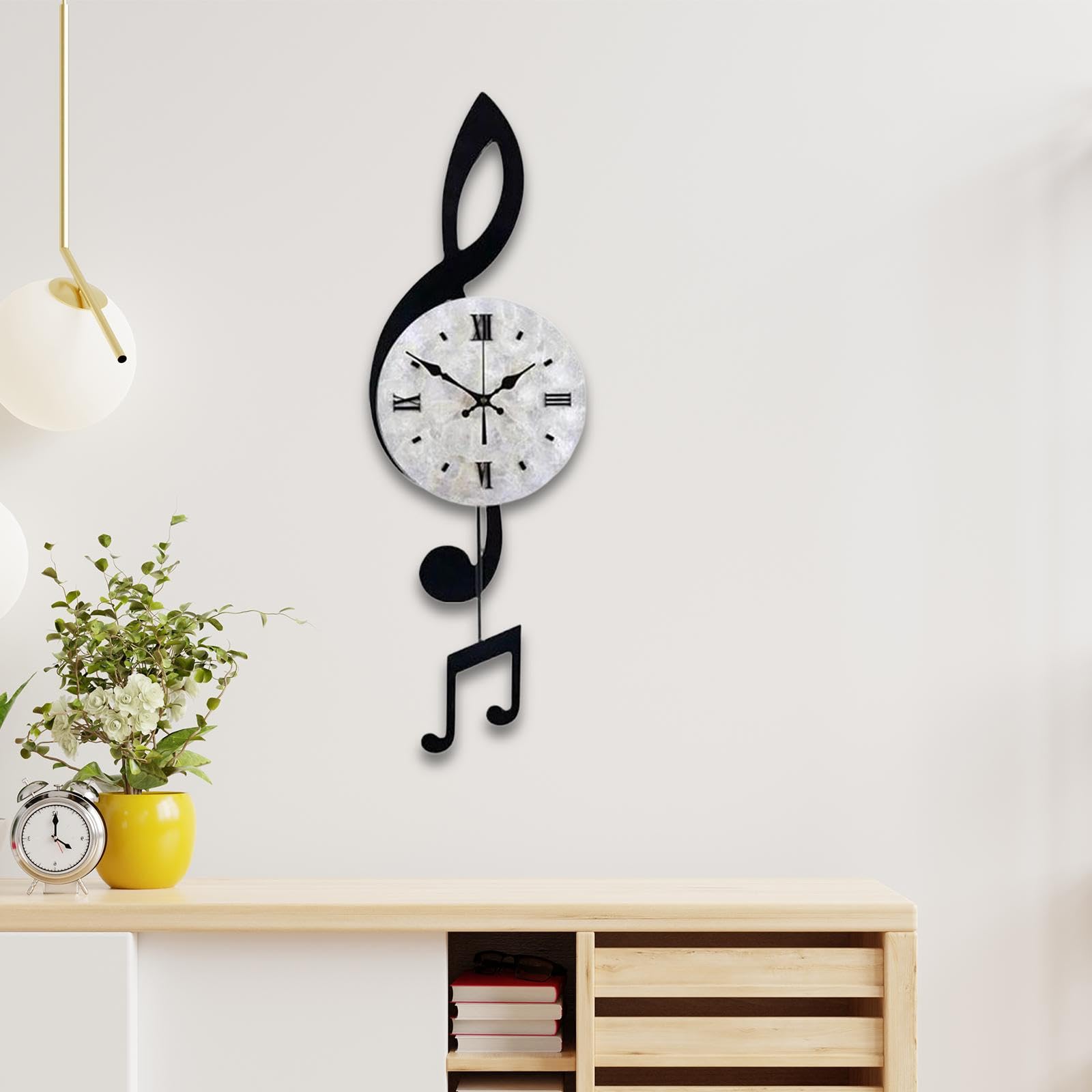 predolo Reloj de Pared con Notas Musicales, Decorativo, con Péndulo, para Colgar, Ideal para Fiestas Escolares, Cafeterías Y Salas de Estar, L