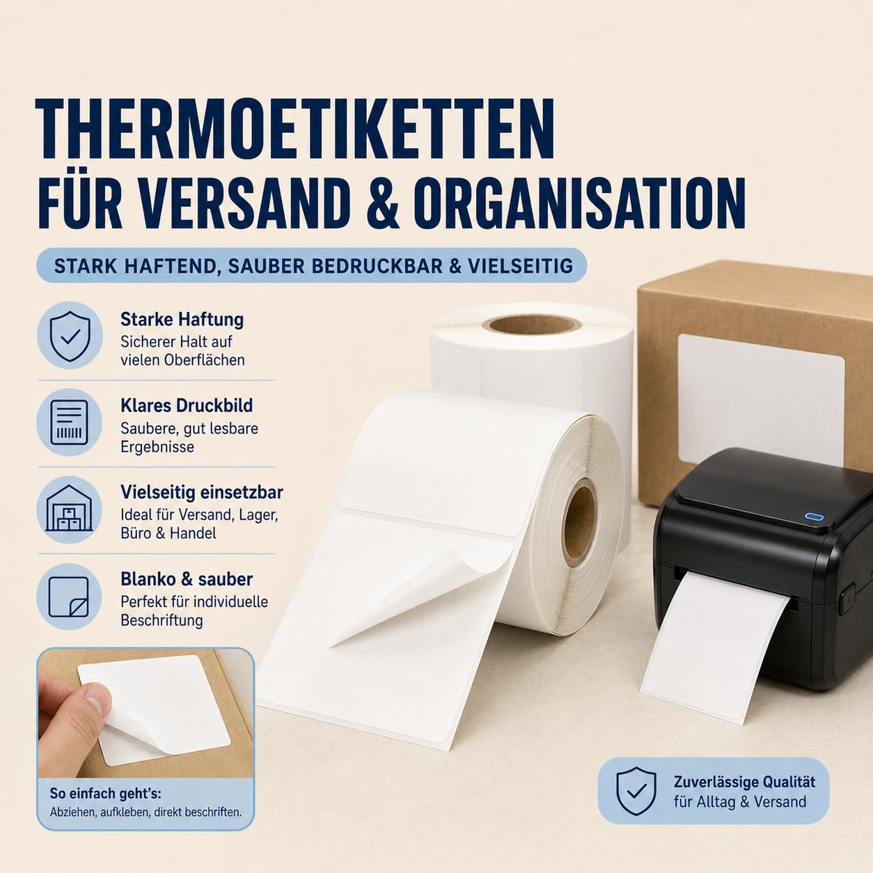 Versandetiketten 100 x 150 cm auf Rolle, 10 Rollen je 500 Thermoetiketten, weiß matt, permanent selbstklebend, für Direkt-Thermodrucker, Barcode, Adresse & Lagerkennzeichnung