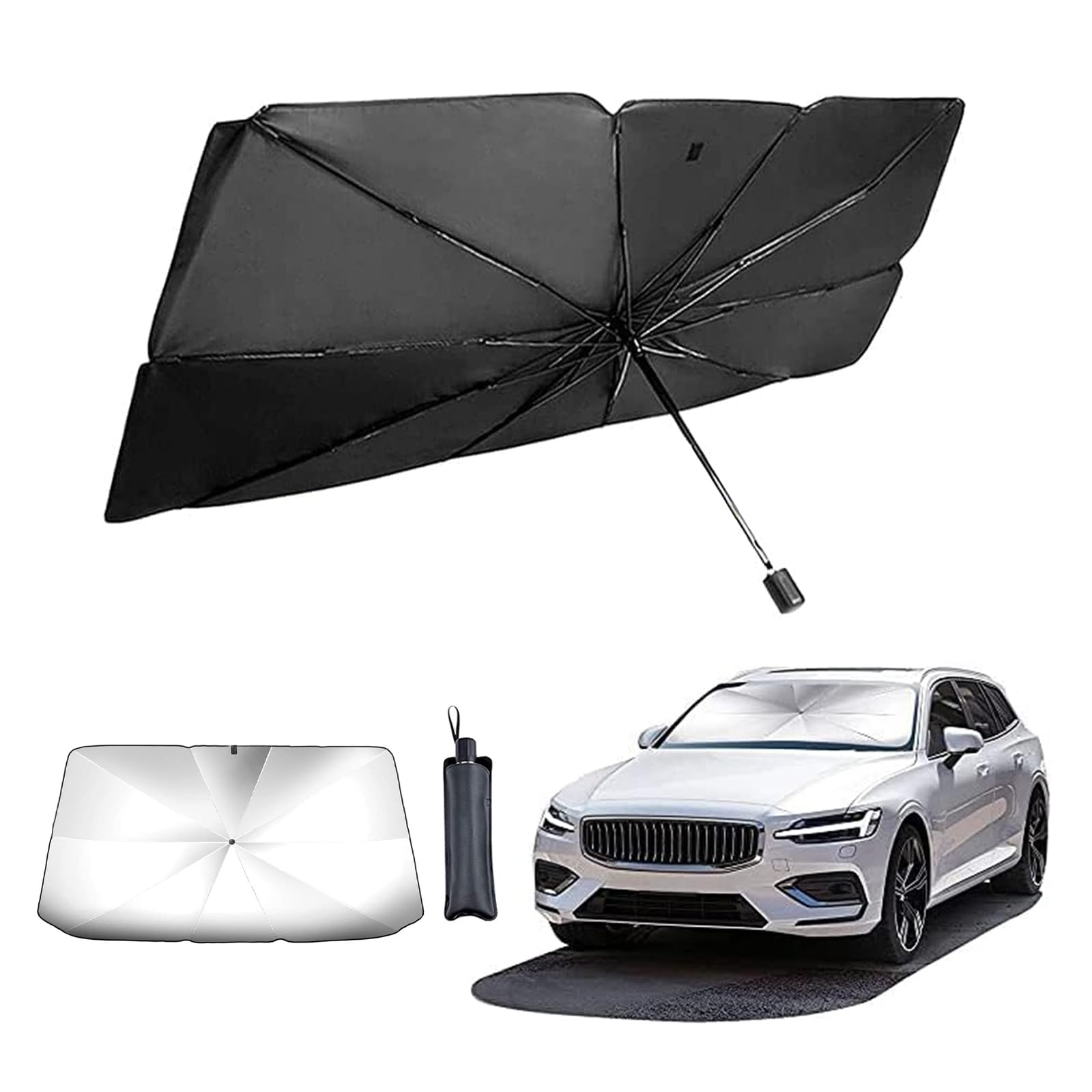 CyanCloudCar Sun Shade,for Car Front Windshield, Car Umbrella Sun Shade Cover, Foldable UV Reflector And Heat, Sunshade for Cars, Fits Most Vans SUVS (57 x 31 In)