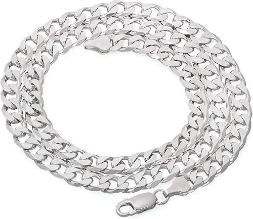 Vista 4 de The Bling Factory Men's 6.5mm Solid .925 Sterling Silver Beveled Curb Chain Necklace