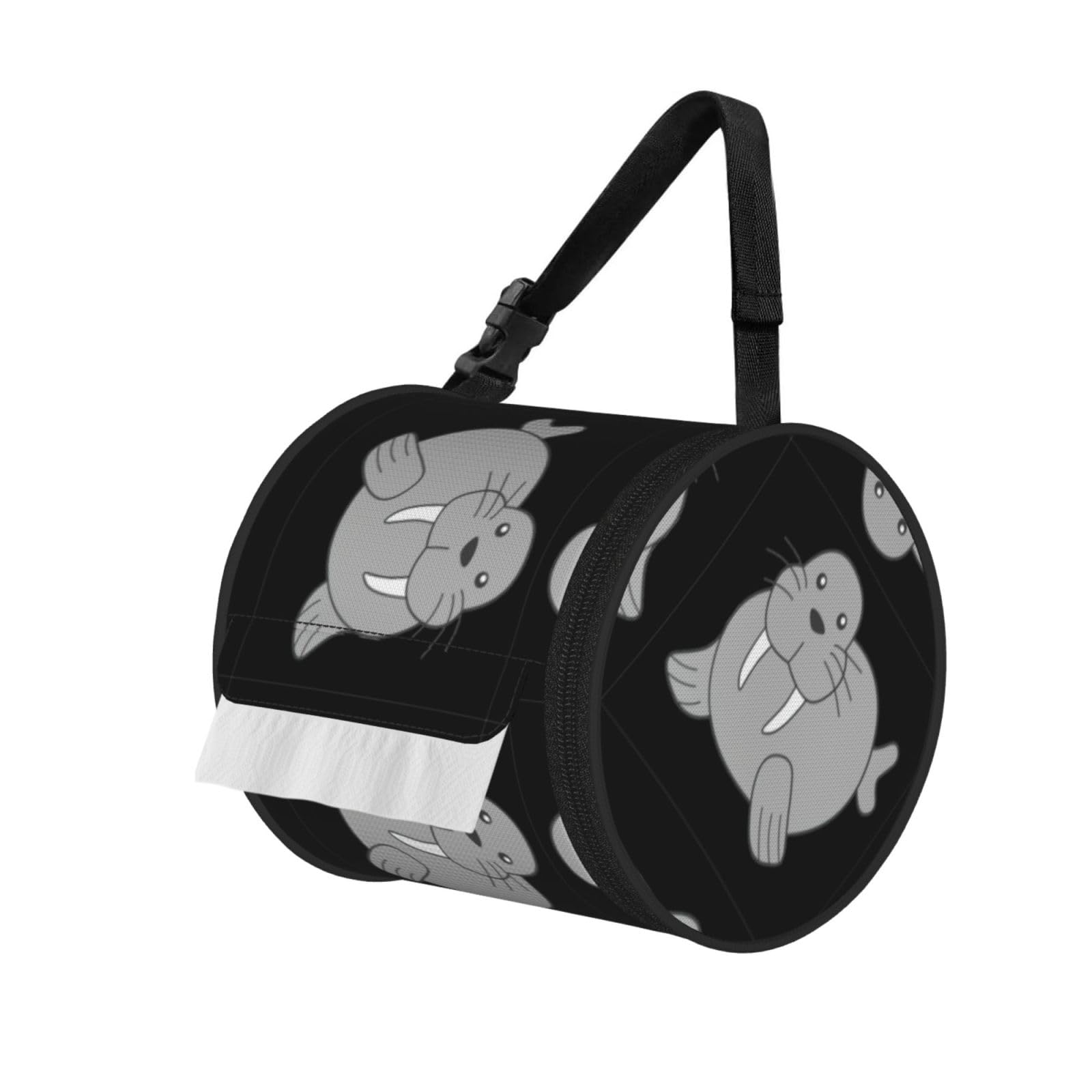 Walrus Printed Roll Paper Carrier Bag, Foldable Oxford Cloth Tissue Case for Camping Hiking Backpack