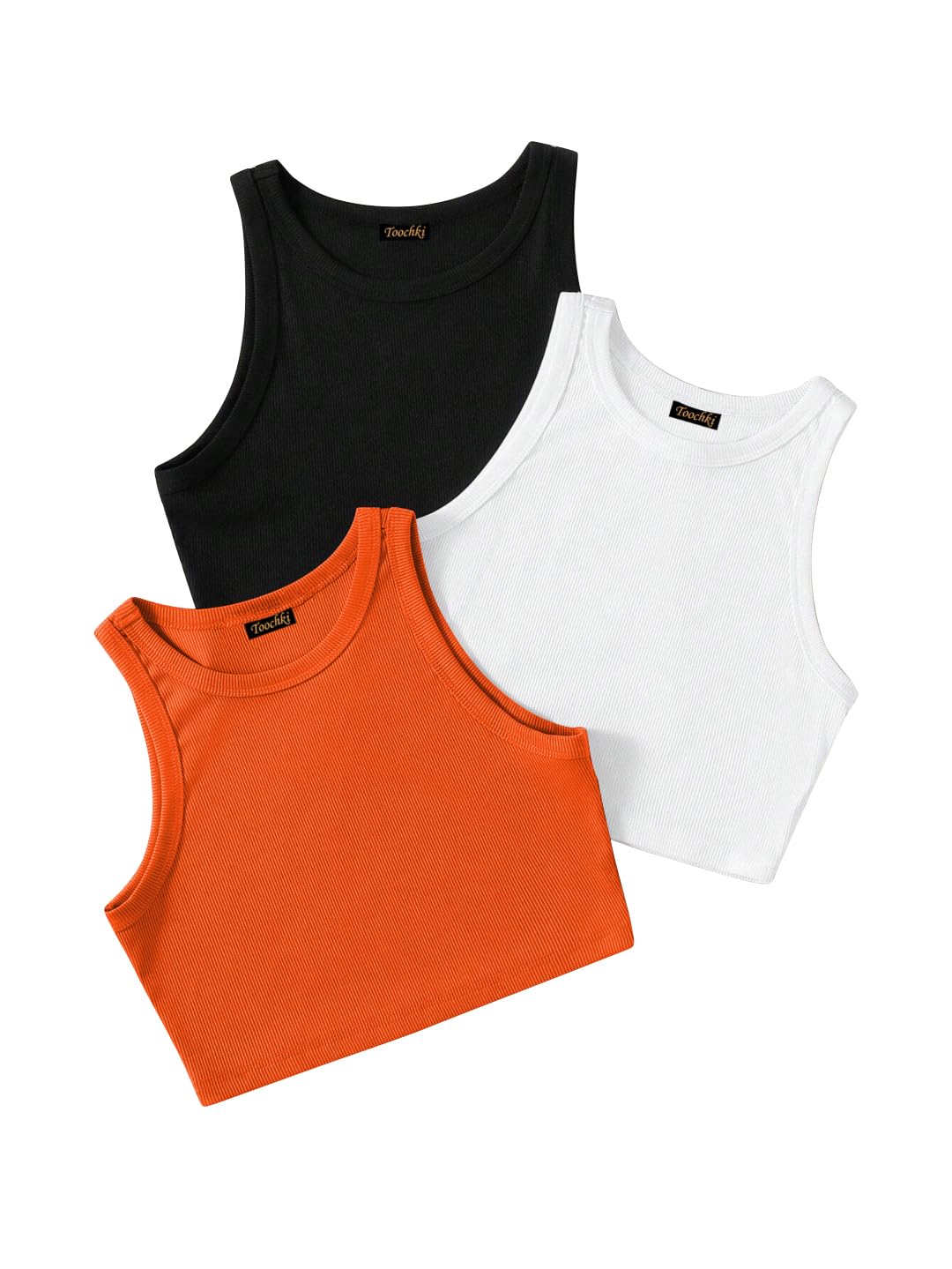 toochki (Pack of 3) Stylish Sleeveless Round Neck Ribbed Tank Tops for Women and Western Crop Top-picture-51