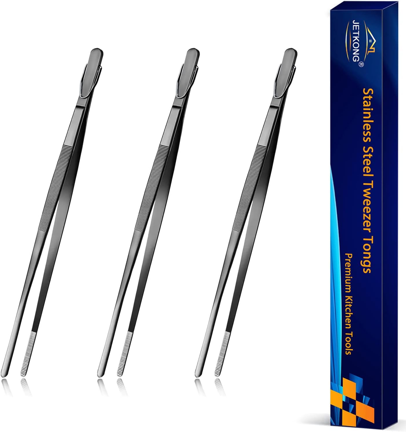 JETKONG 9-Inch Serving Tweezer Tongs Kitchen Tweezers Stainless Steel Cooking Tweezers, Set of 3 (9 9 9 Inch, Black) JETKONG 9-Inch Serving Tweezer Tongs Kitchen Tweezers Stainless Steel Cooking Tweezers, Set of 3 (9 9 9 Inch, Black)