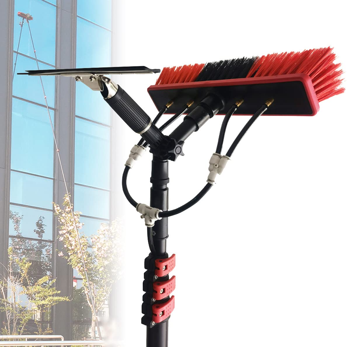 GTHTUHFD Water Fed Pole Kit, Water Fed Brush W/Squeegee,Extendable Solar Panel Cleaning Brush Outdoor Washing Equipment Tool Cleaning Brush Can Spray Water/18Ft/5.4M,20ft/6m