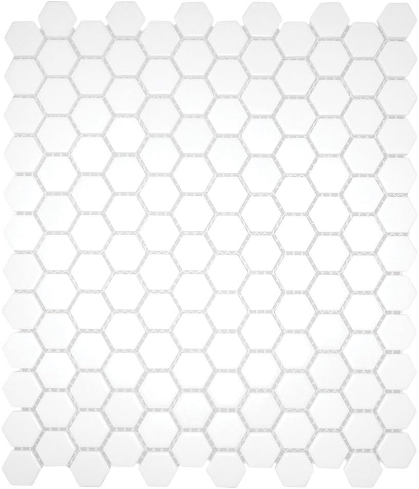 White 12X12 Hexagon 1 Inch Mosaic Matte- 10 pieces (10 sq ft)