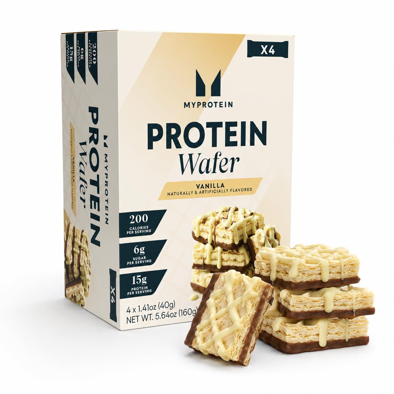 Myprotein Crispy Protein Wafers | 15g Protein | Box of 4 | Vanilla | High Protein Snack Bar | Milk & Whey Isolate | Low Sugar