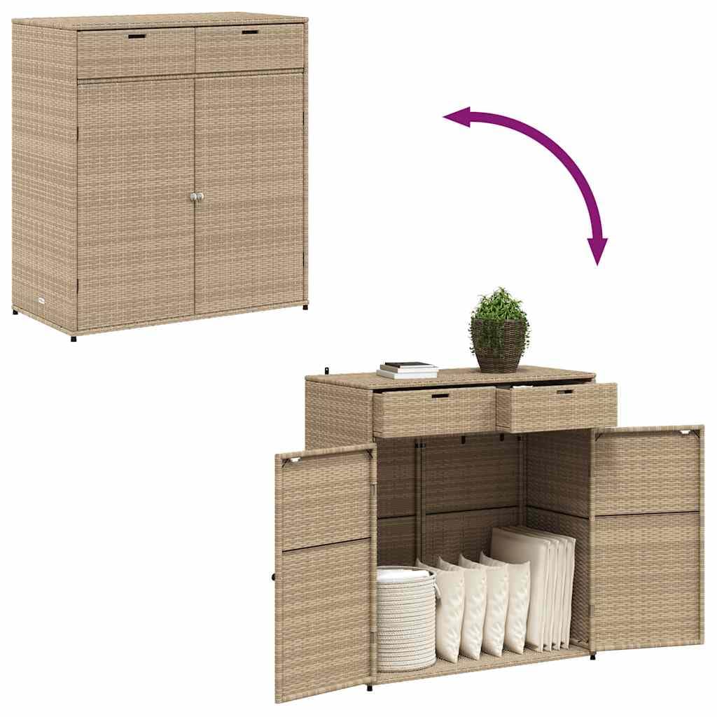 vidaXL Gartenschrank Geräteschrank mit Türen Beige Poly Rattan
