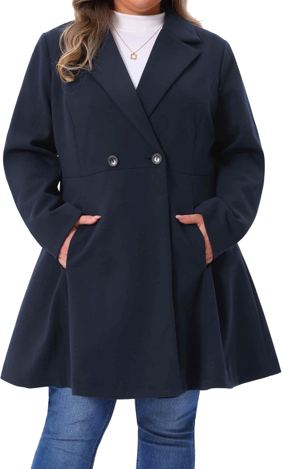 Agnes Orinda Elegant A Line Long Peacoat