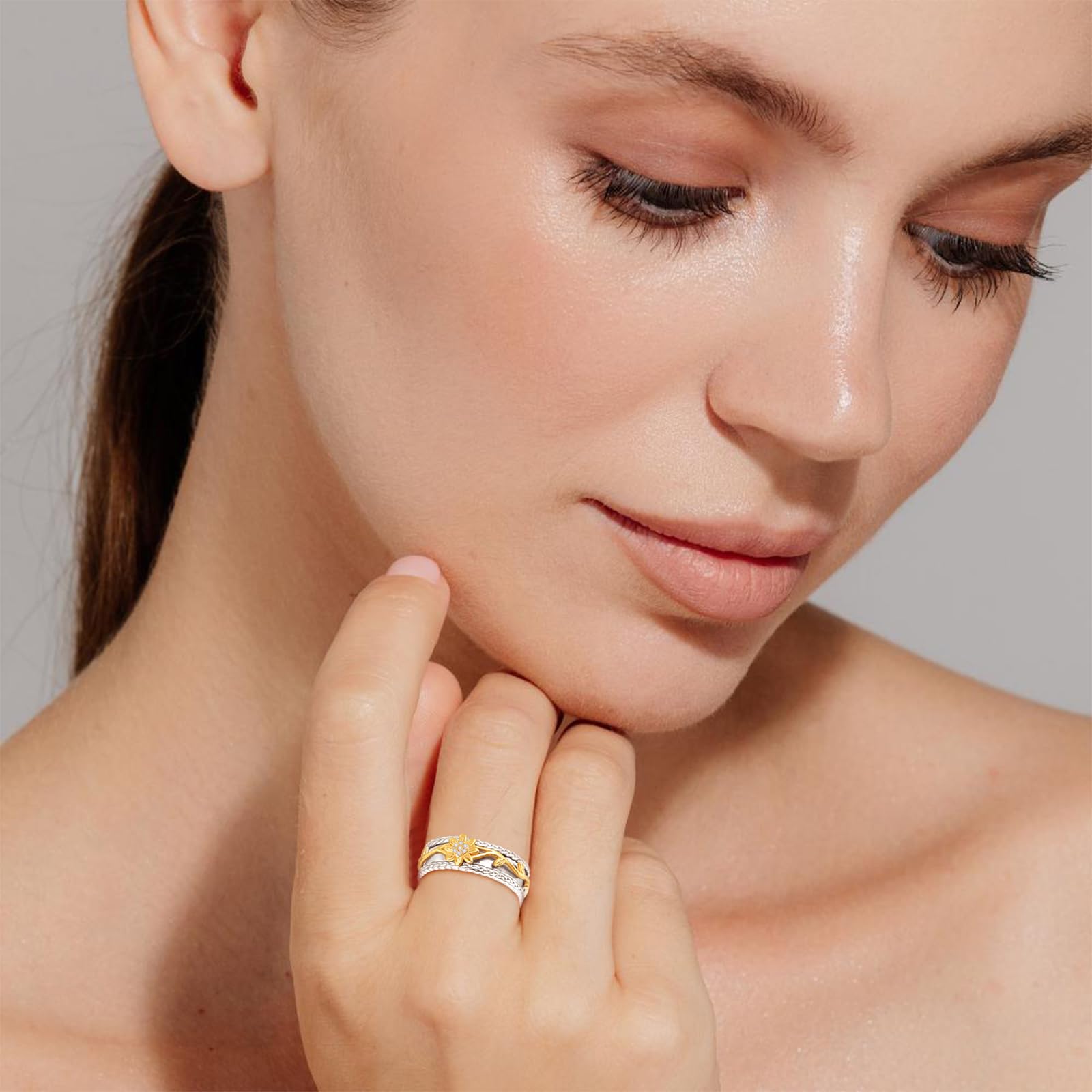 KINGWHYTE Gänseblümchen Fidget Ringe 925 Sterling Silber Daisy Spinner Ringe Anti Stress Stimmung Ring Geburtstag Schmuck Geschenk für Frauen