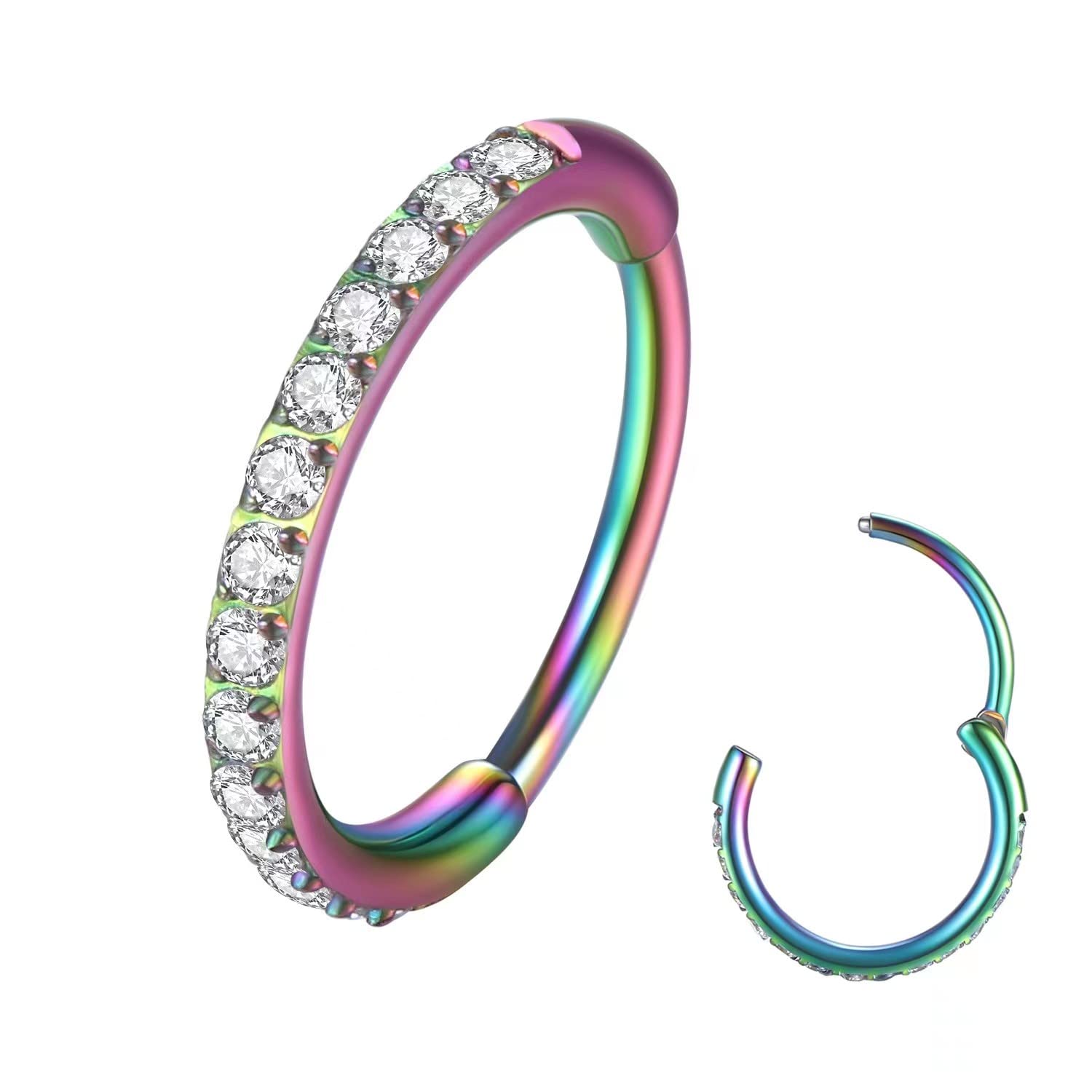 BLESSMYLOVE Clear CZ Nose Rings Hoop 316L Surgical Steel Cartilage Earrings Conch Daith Helix Rook Tragus Lobe Snug Body Piercing Jewelry 20G 18G 16G Stainless Steel Hinged Segment Rings Lip Rings