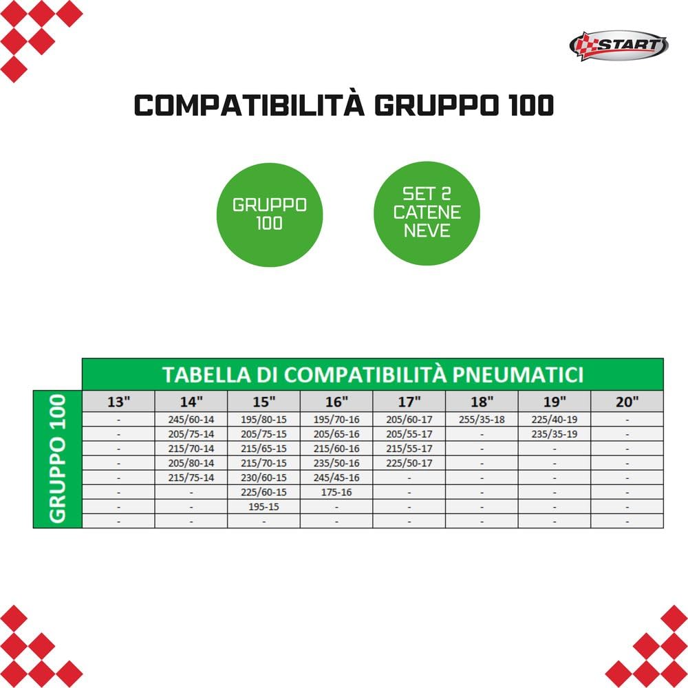 Start Juego de dos cadenas para nieve de 9 mm de grosor, grupo 100