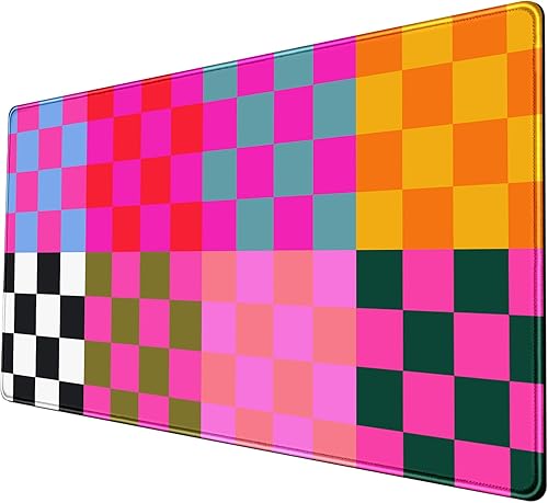 Miniatura 25 de Alfombrilla de escritorio con diseño de cuadros boho beige y rosa XXL, alfombrilla de mouse de estilo retro en tonos pastel con bordes cosidos, A6