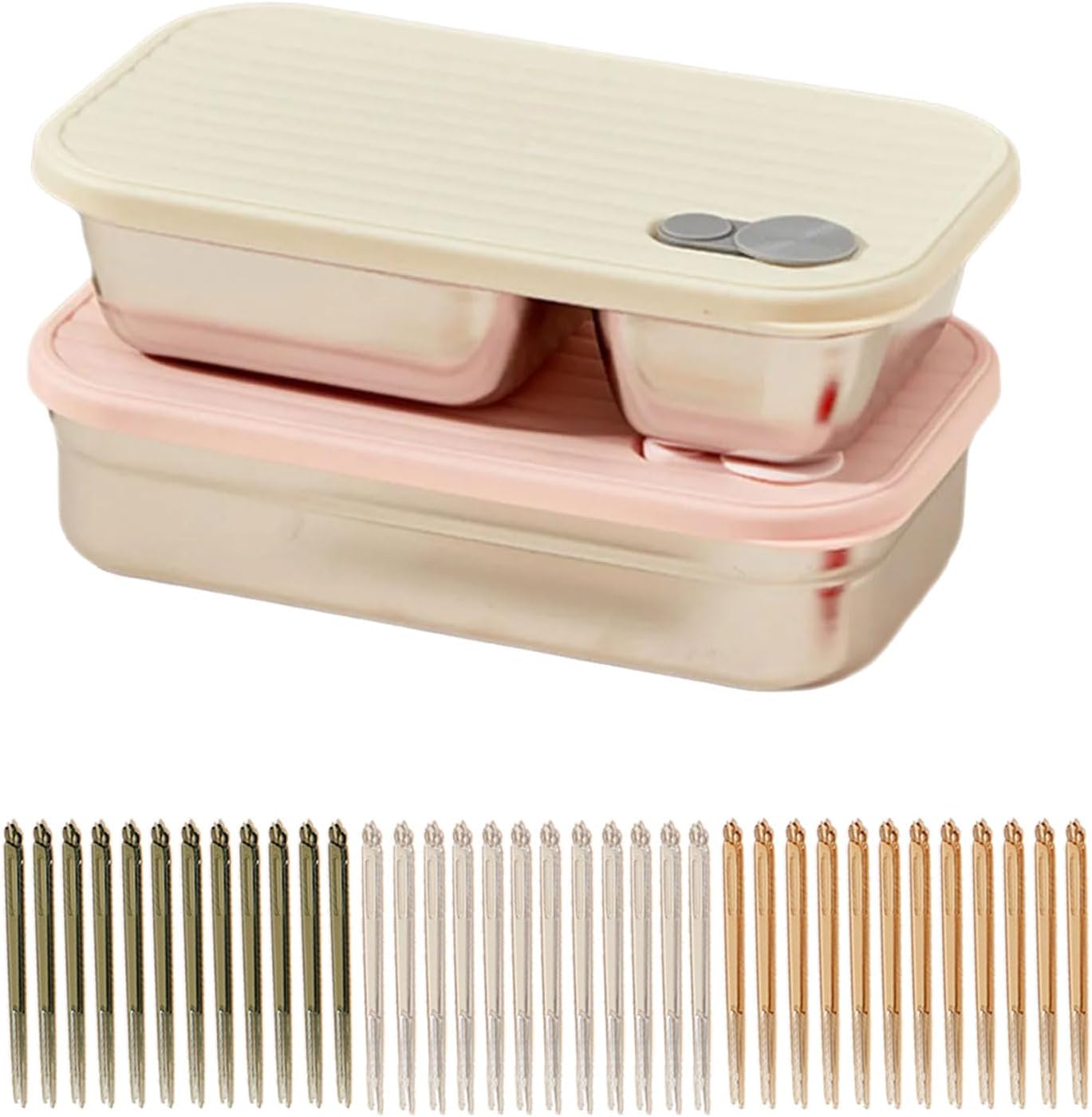 Stackable Bentos Container for Picnics and Camping Portable 304 Stainless Steel Food Box Silicone Seal Lunch (B)