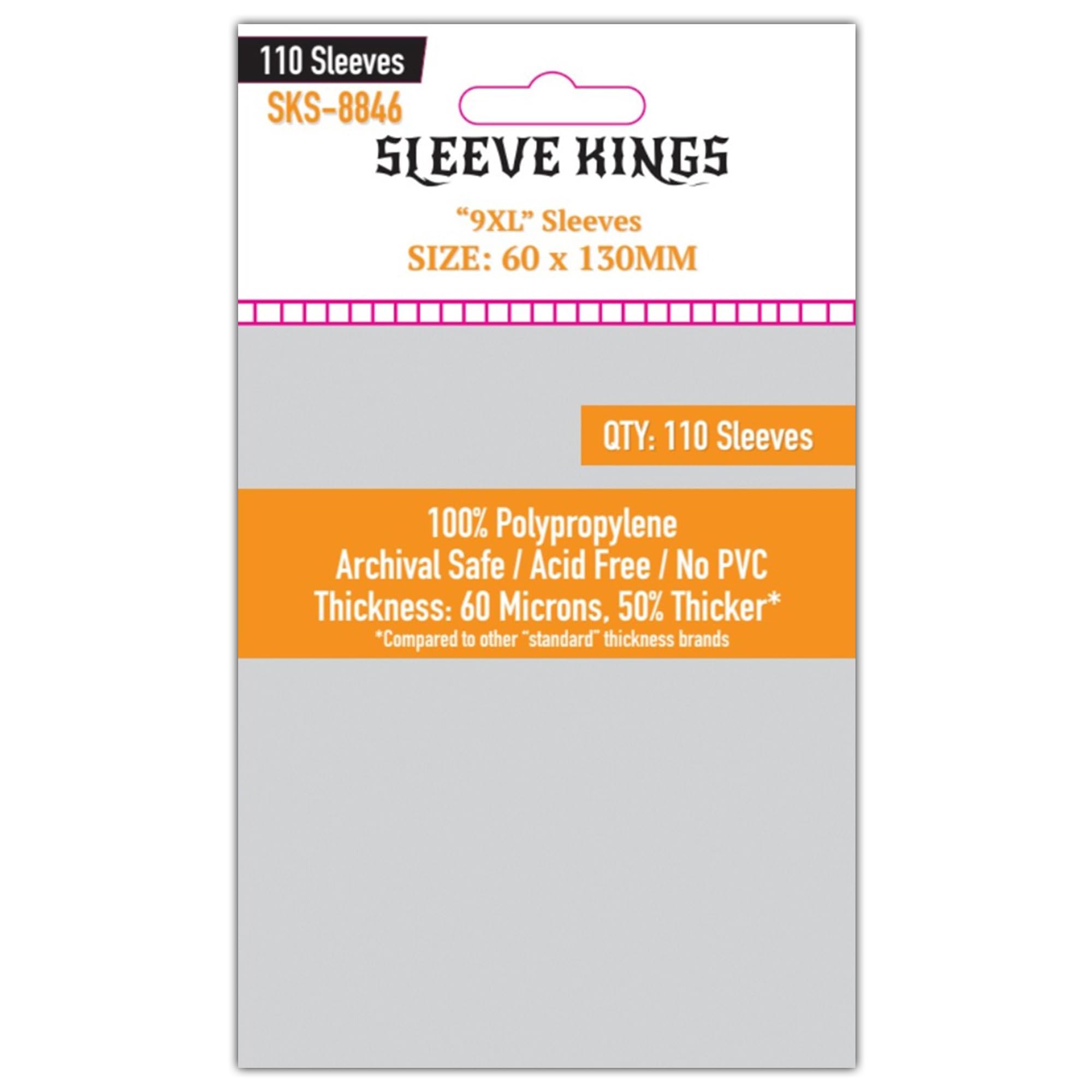 Sleeve Kings Standard Card Sleeves – 110 Count, Clear 60 Micron Thickness, Large Size (60 x 130 mm) – SKU: SKS-8846