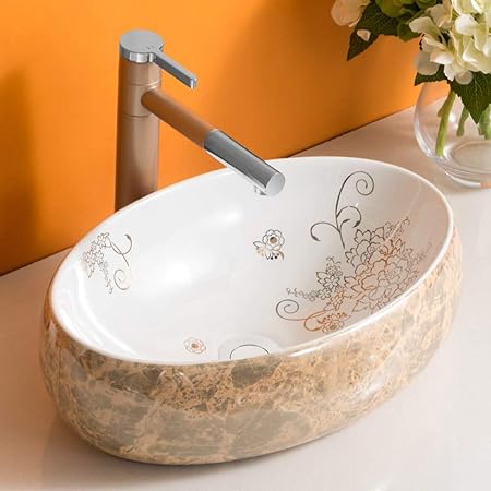 Amazon Homelava 洗面ボウル 洗面ボール 洗面器 手洗い鉢 洗面台 手洗器 陶器製 楕円形 幾何柄 48cm 洗面ボール 洗面器