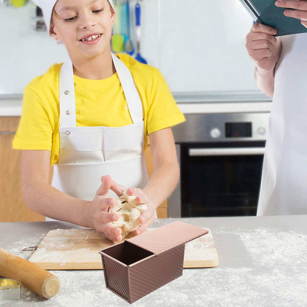 Molde Rectangular Recubrimiento Antiadherente para Hornear Pan de Acero al Carbono con Tapa, 2 Unidades y Fácil Limpieza para Cocina en Casa