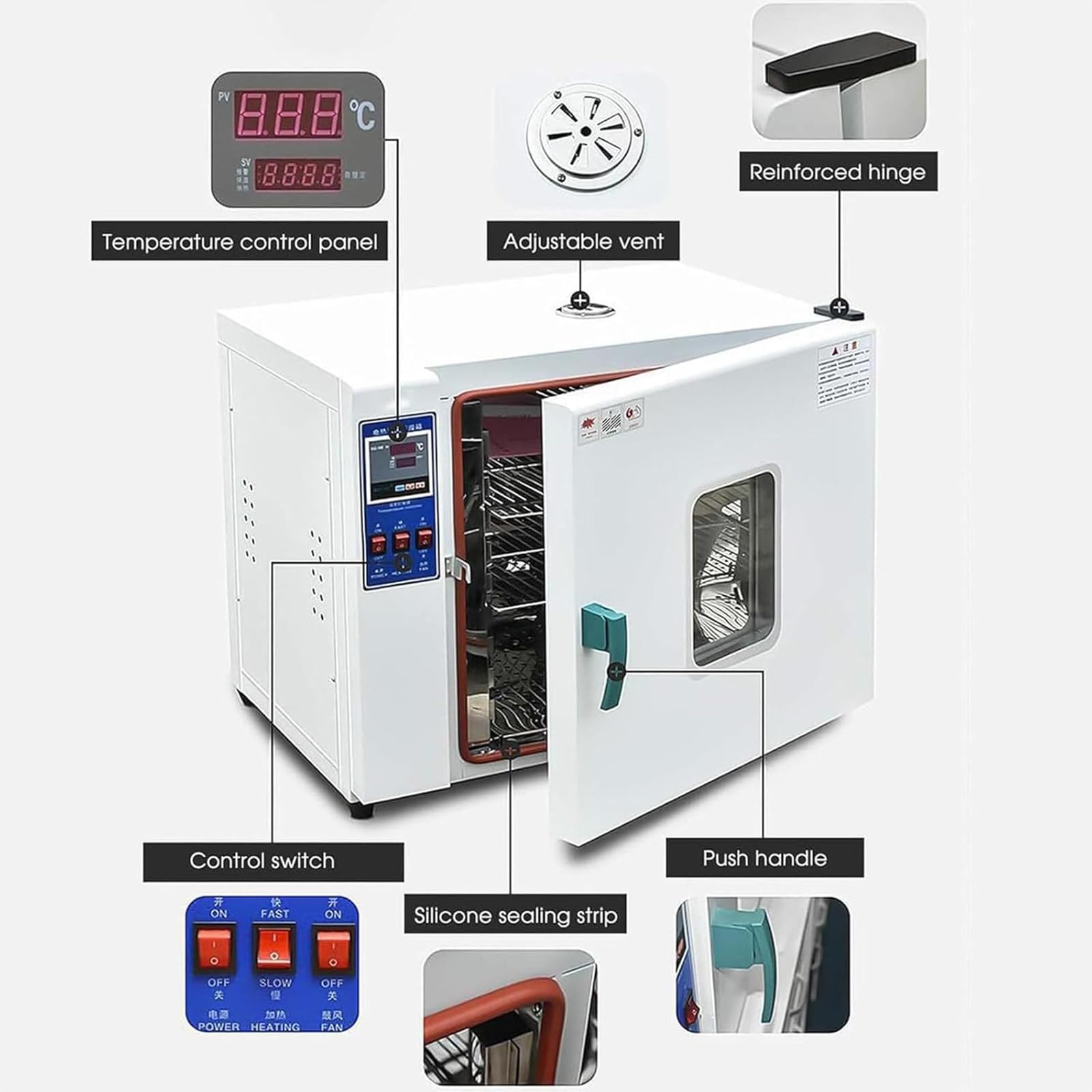 Vakuum-Trockenschrank, 15,6 l/42,9 l, Labor-Konstanttrockner, Umluft-Trockenschrank mit Digitalanzeige, für die Trocknung von elektronischen Bauteilen und Saatgut, Temperatur: 50–280 °C,15.6 L