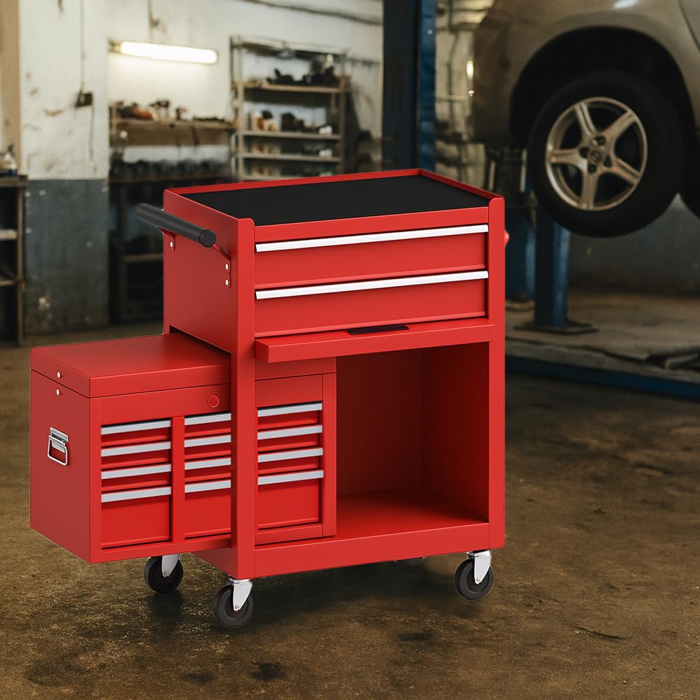 Carrello Portautensili 2in1 8 Cassetti 1 Sportello in Acciaio 68x33x108 cm