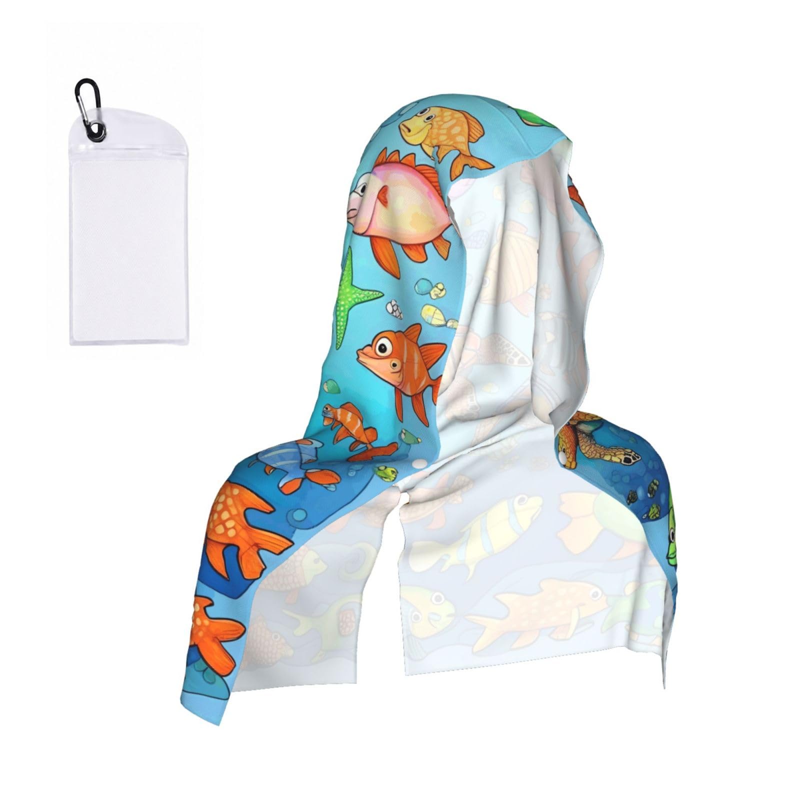 CNTDBU Turtle and Fish Cooling Towel Hooded-Instant Chill Neck Cover for Sports, UV Cooling Rag for Running Gym