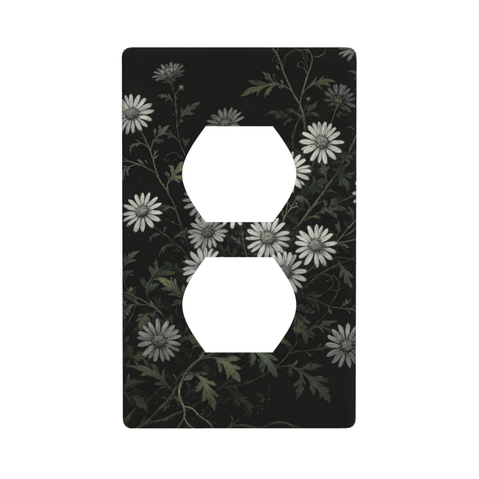 Black White Daisy Decorative Switch Plate Cover-Unbreakable Polycarbonate Wall Plate for Home Office, 1 Gang with Screws