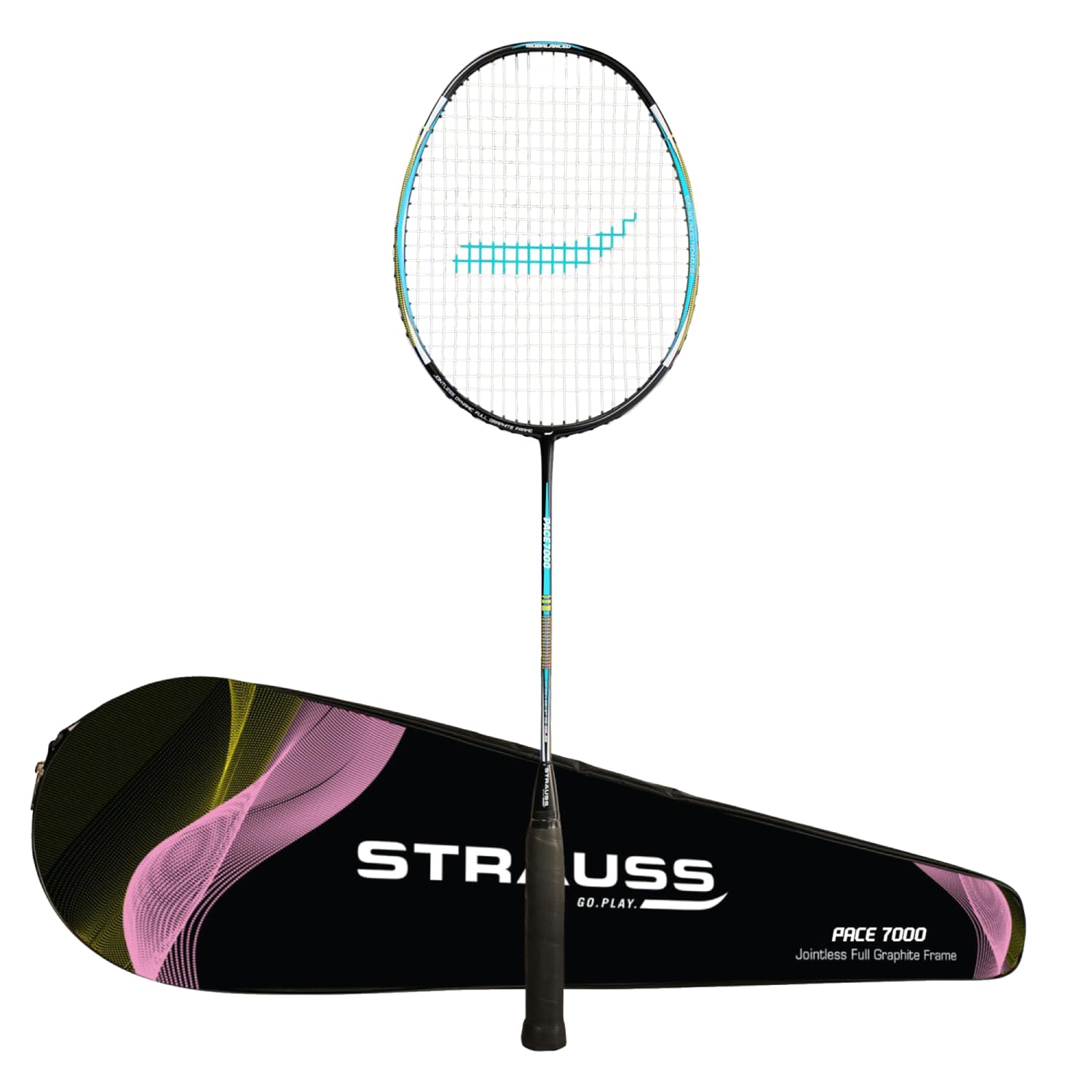 Strauss Pace-7000 Full Graphite Badminton Racquet with Carry Bag| Lightweight 90g| High-Performance Racket for Professionals and Beginners| Enhanced Grip Handle |Pack of 1,(Blue Strung) (B0CJ5FBTFG) Amazon Price History, Amazon Price Tracker