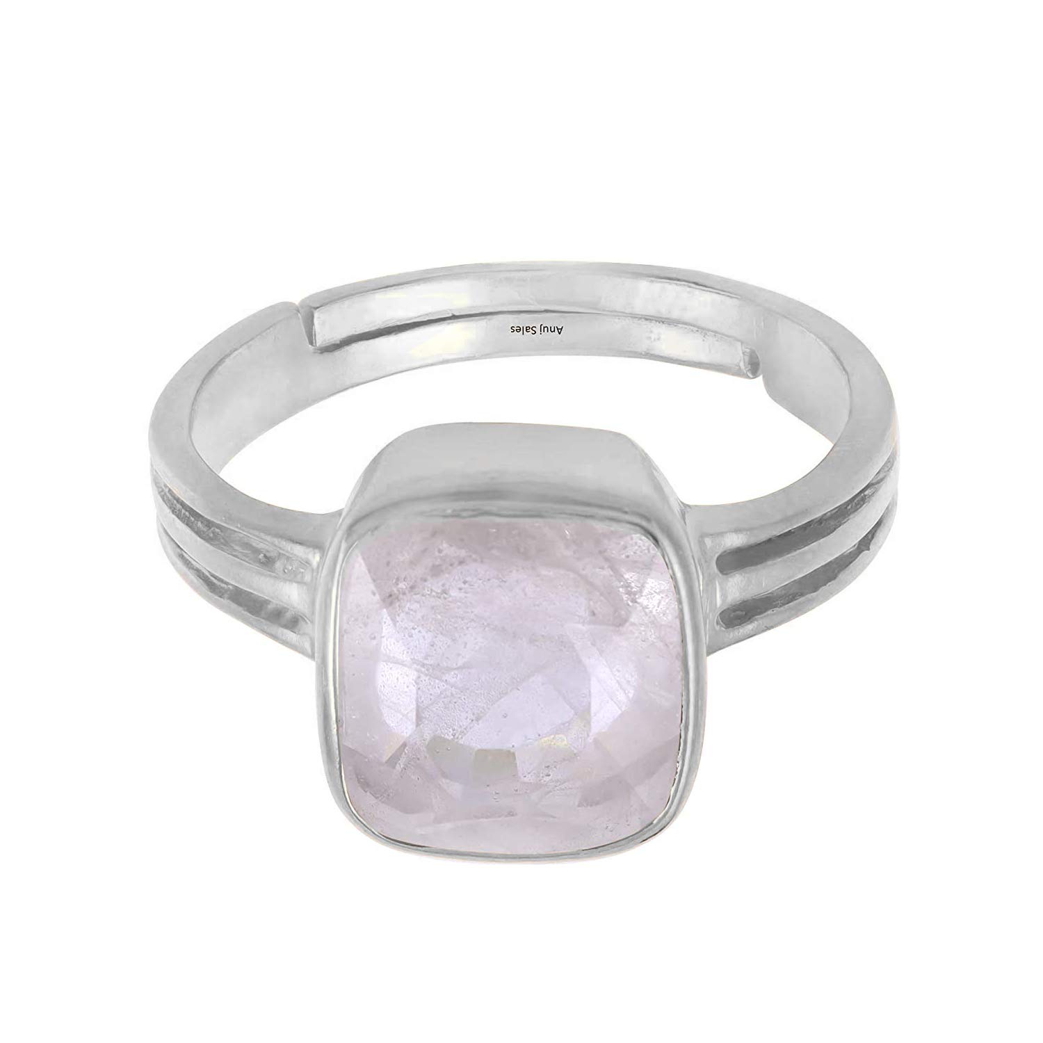 Anuj Sales Anello in argento da 11,25 ratti/10,50 carati, con zaffiro bianco naturale, certificato Pukhraj, anello regolabile con pietra portafortuna preziosa, dimensione libera, pietra preziosa