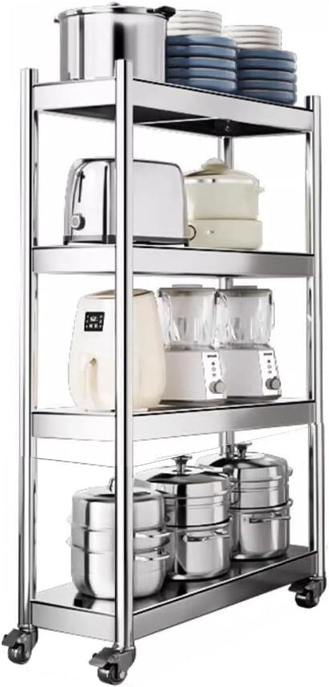 Stainless Steel Narrow Rolling Cart - Multi-Use 3/4/5 Tier Kitchen & Bathroom Shelves for Small Spaces,