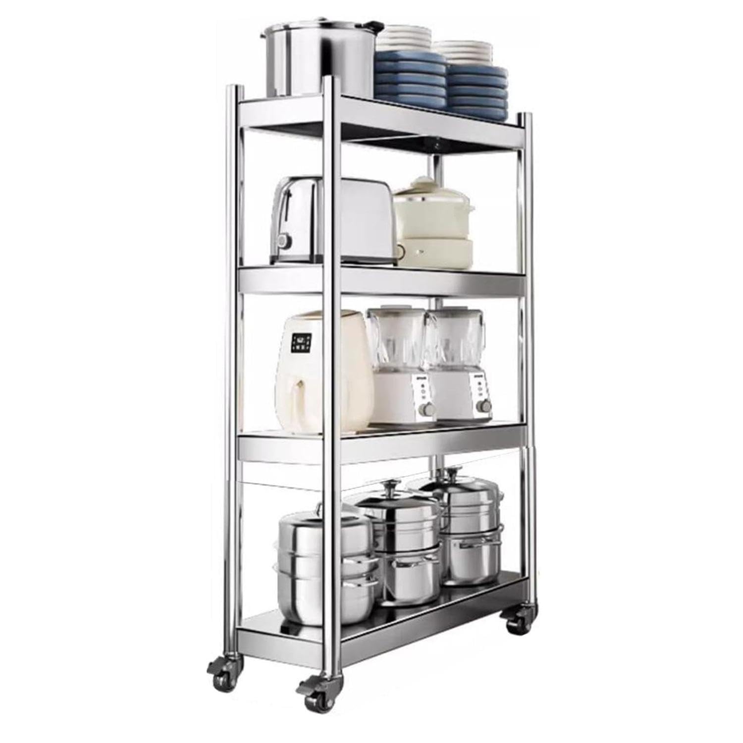 Carrito de almacenamiento de acero inoxidable de 3/4/5 niveles para cocina y baño, carrito estrecho multiusos para refrigeradores, maximiza el espacio, organizador duradero y elegante