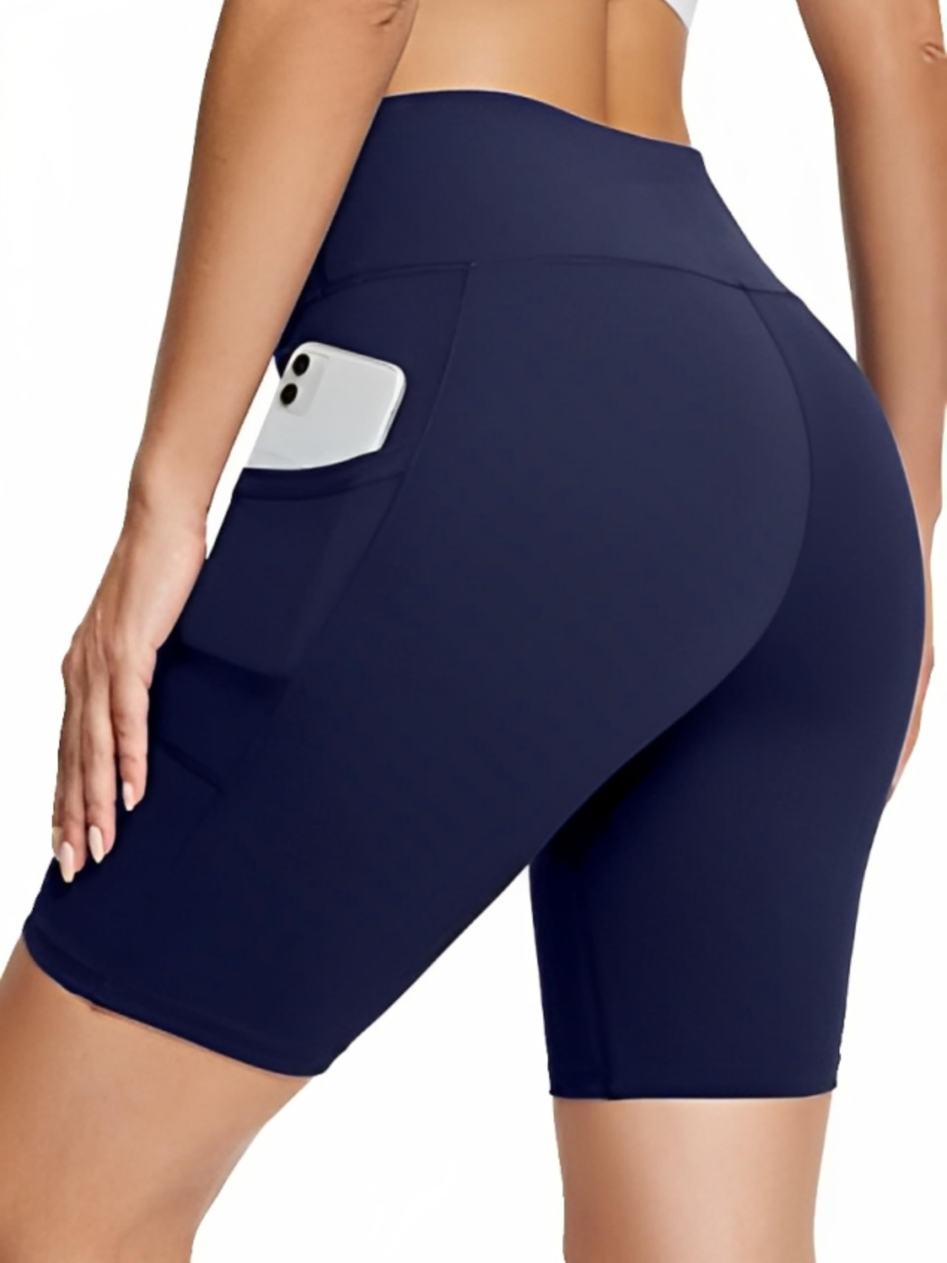 Women’s Polyester Stretchable Gym Tie Dye Shorts with Side Pockets High Waist Slim Fit Above Knee Length Activewear Tights Fitness Cycling Running YogaShorts for Women, Grey | YogaShort-Navy-image-35