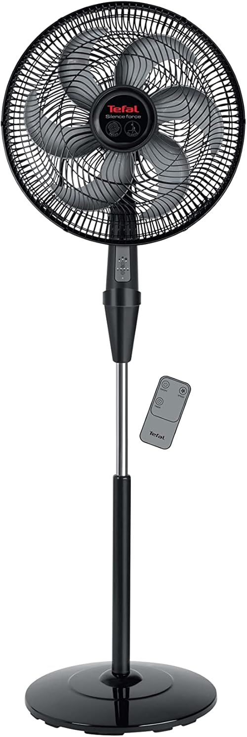 مروحة ستاند سايلنس فورس VG4130EE من تيفال، تقنية الصمت، جهاز تحكم عن بعد، مؤقت 8 ساعات، 6 شفرات، ارتفاع قابل للتعديل، اسود