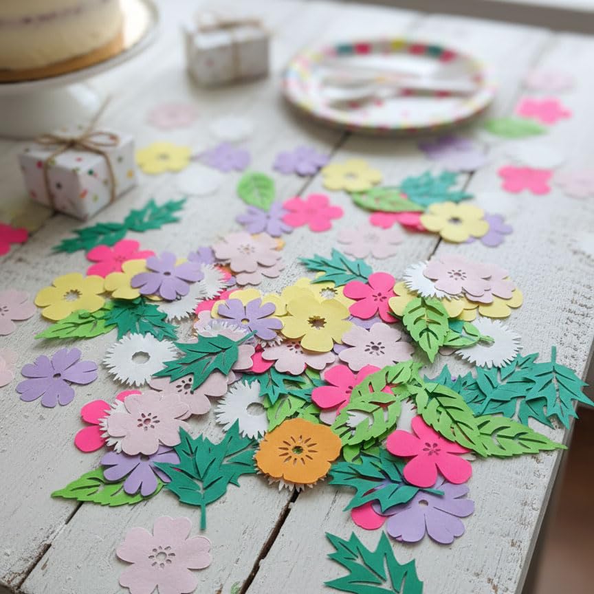 Wild Flower Table Confetti – 160PCS Floral & Leaf Cardstock Scatter | Spring Garden Party Décor for Birthday, Baby Shower, Wedding, Tea Party & Picnic Tables (Confetti)