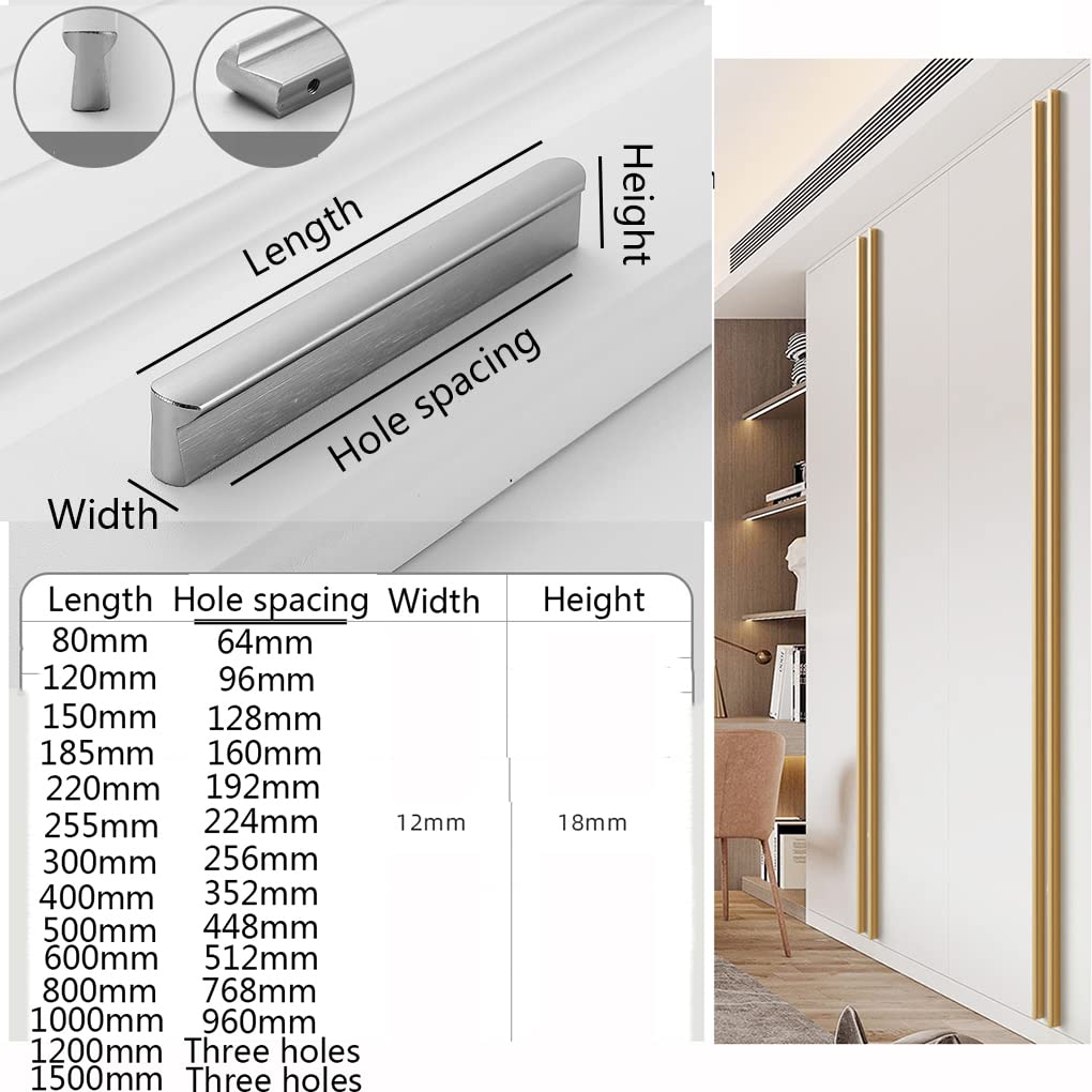 2 uchwyty meblowe ze stopu aluminium, szare gałki do szafek, gałki do szuflad, szafki kuchennej, szafy na ubrania, relingi, komoda, szafka (długość 1500 mm)