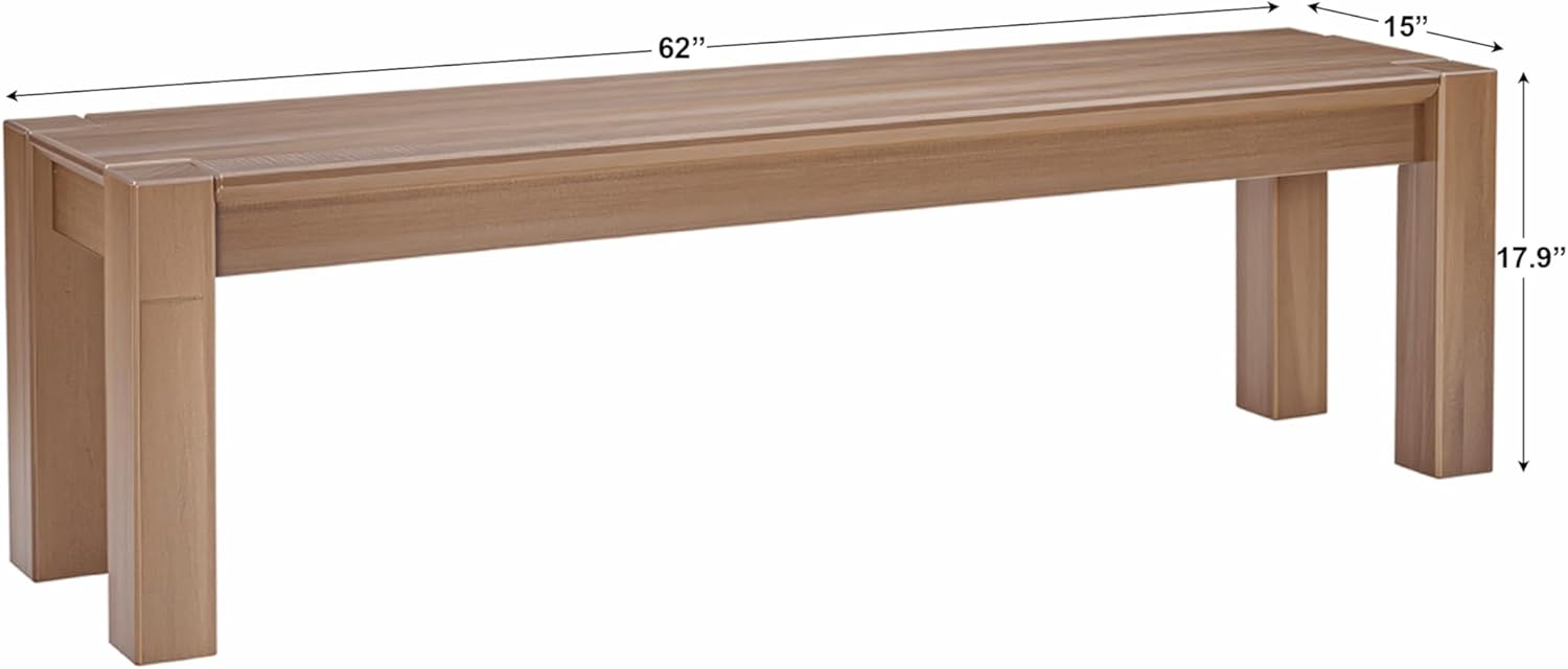 Linon Rylie Natural Wire Brushed Solid Pine Wood Backless Dining Bench