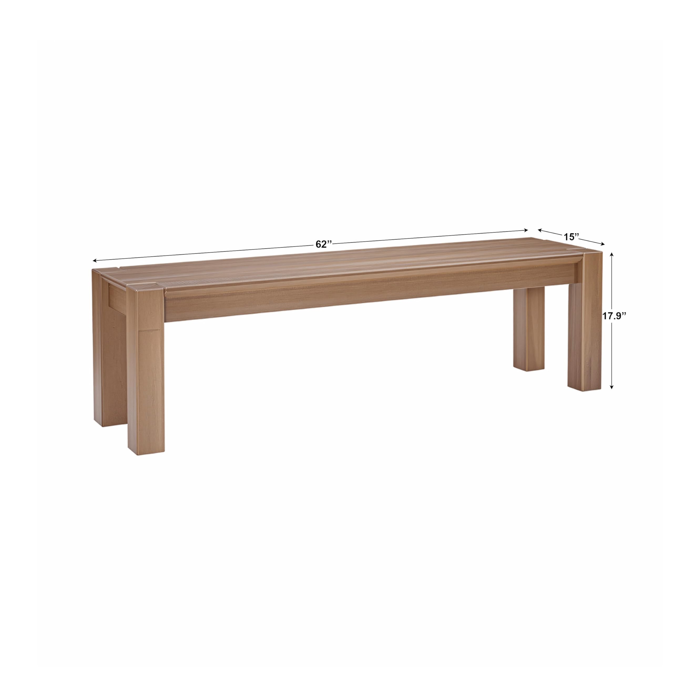 Linon Rylie Natural Wire Brushed Solid Pine Wood Backless Dining Bench