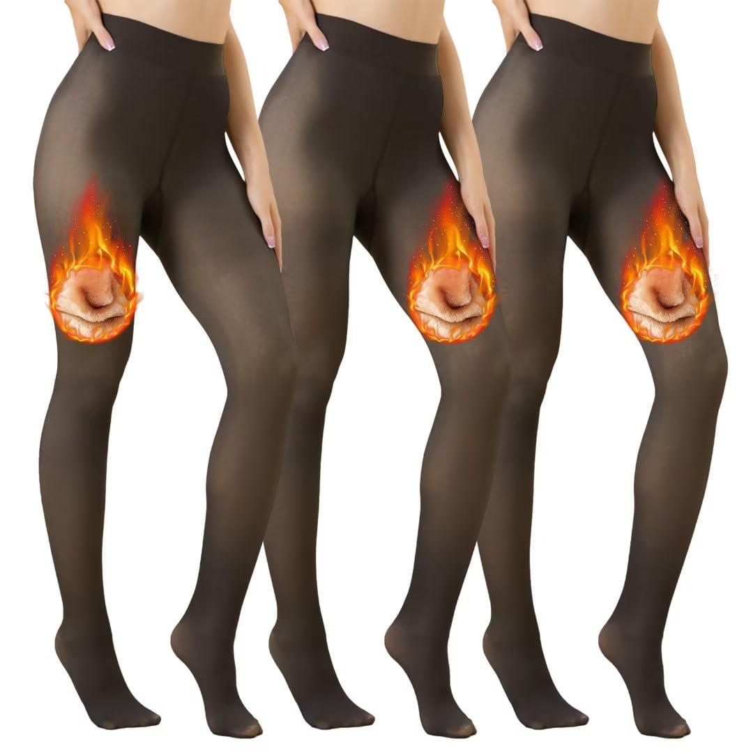 Vertvie Fleece Lined Tights for Women Thermal Pantyhose Fake Translucent Winter Warm Tights High Waisted Thick Leggings