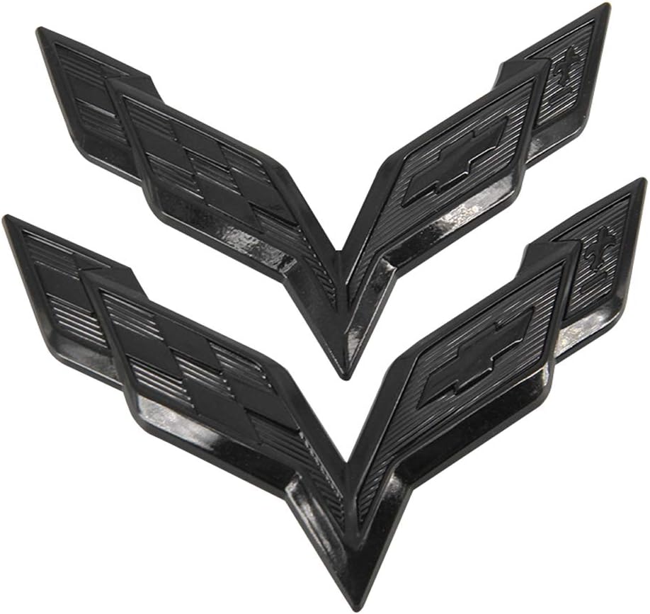 2pcs Black Carbon Front& Rear Crossed Flags Trunk Hood Emblem Badge Emblem for Chevy Corvette C7 2014-2019 (Black)