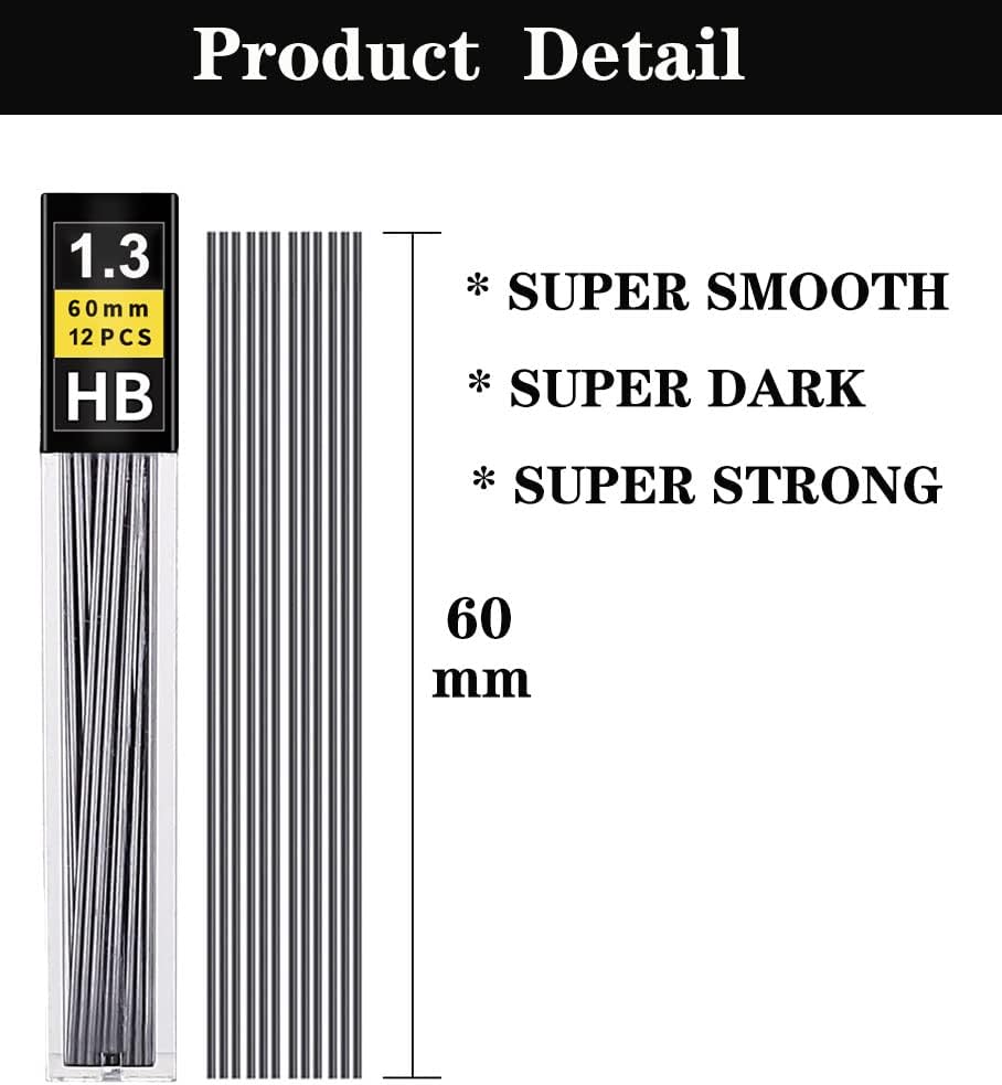 1.3mm lead refill (740 Pcs), Unbreakable 1.3 mm lead pencil refills And 2 Premium Erasers, Long Lasting HB Pencil 1.3 Refill, Mechanical Pencil 1.3mm For Students & Professionals image 5