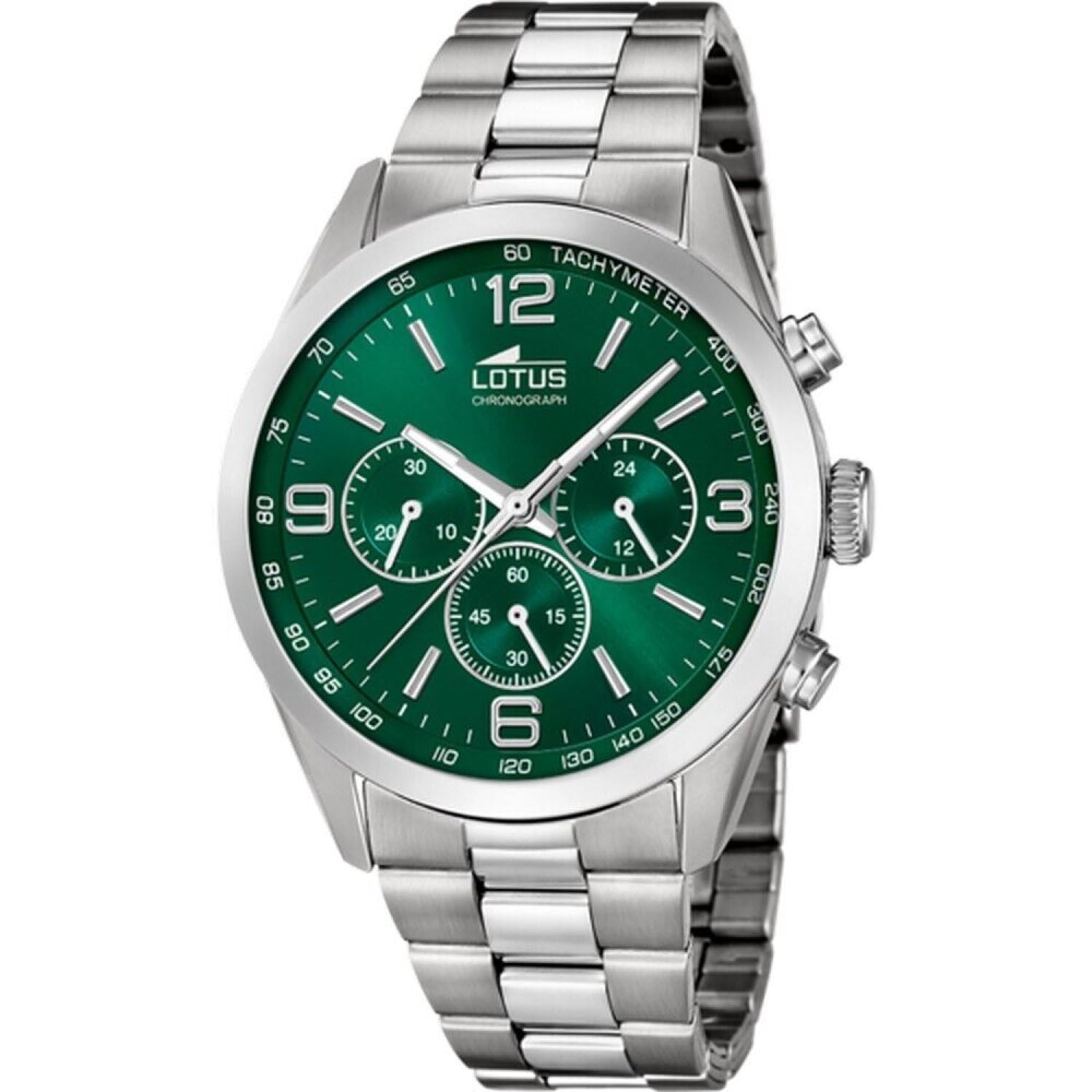 Lotus Minimalist Men's Stainless Steel Watch in Silver Green 43mm Water Resistant 5Bar 18152/F, Silver-Green