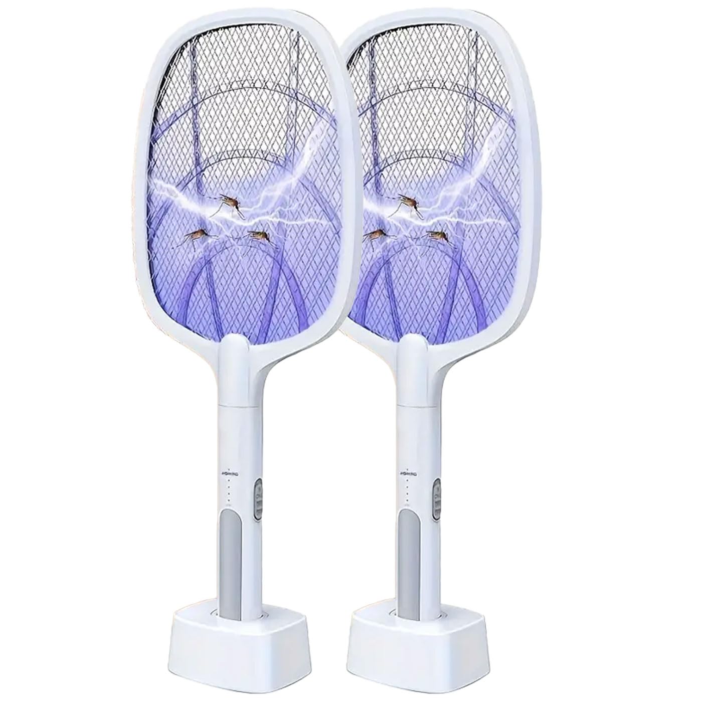 Racchetta Zanzare Elettrica 2 in 1 con Base e LED – Fulmina Insetti, Ammazza Mosche Portatile Ricaricabile USB 2 Pezzi