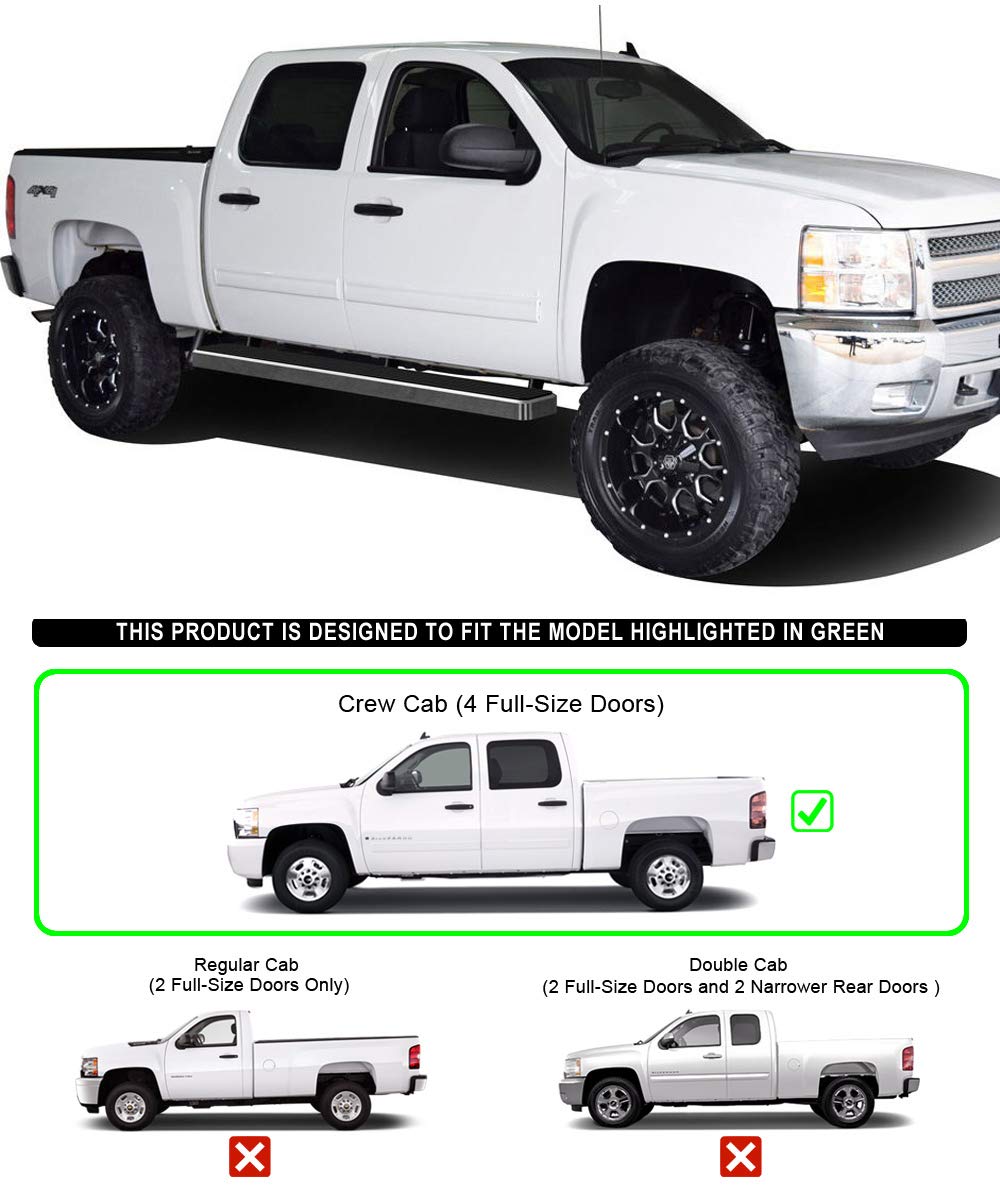 APS (Silver 6in 304 Stainless Steel Running Boards Nerf Bars Steps Compatible with Chevy Silverado GMC Sierra 1500 2001-2013 Crew Cab & 2500 3500 2001-2014 (Exclude CK Classic)